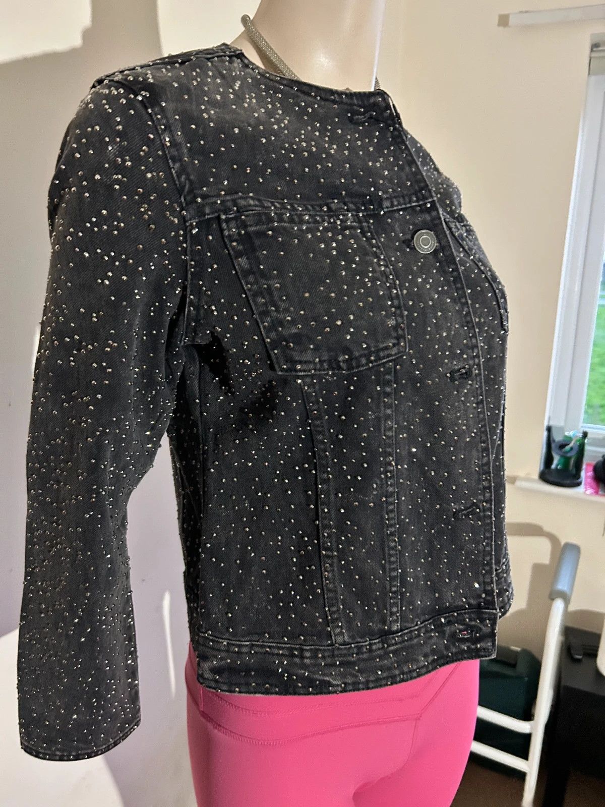 Zara Zara Black Studded Denim Jacket Size XXL / US 16-18 / IT 52-54 - 2 Thumbnail