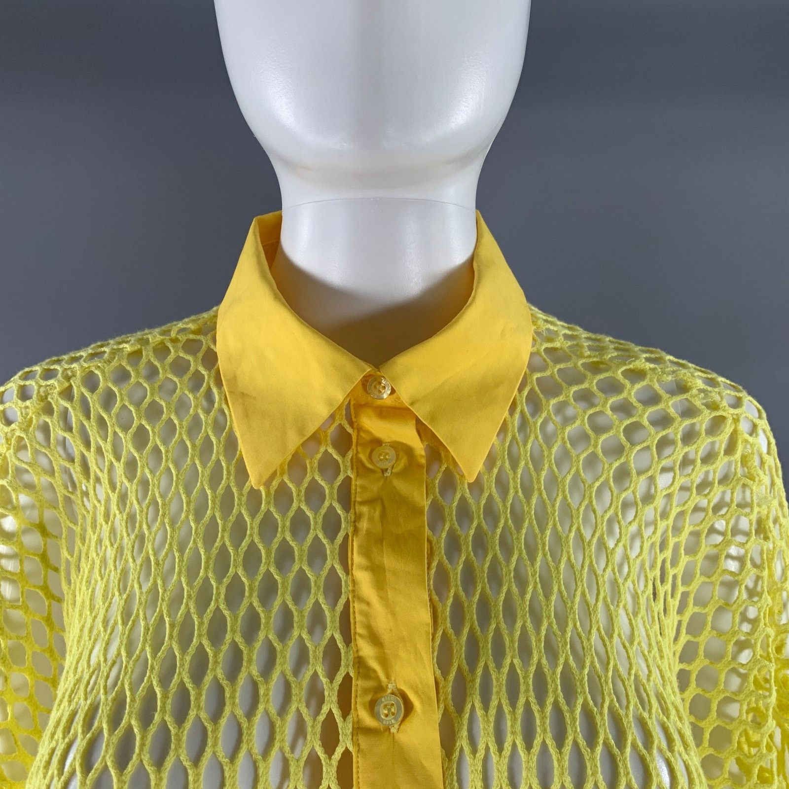 MSGM MSGM Size M Yellow Cotton Mesh Button Up Shirt Size M / US 6-8 / IT 42-44 - 2 Thumbnail
