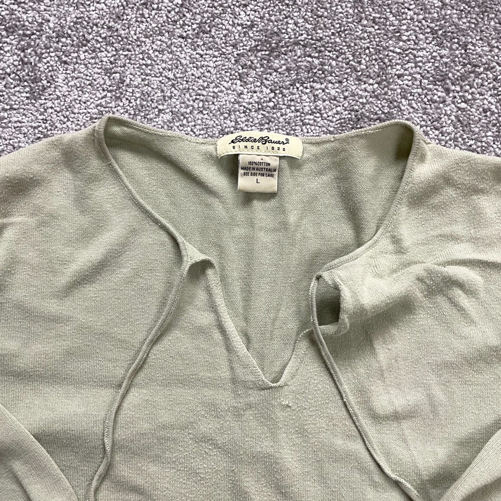 Eddie Bauer Eddie Bauer Women's Blouse Large Beige V-Neck 3/4 Sleeve Cotton Casual Top Size L / US 10 / IT 46 - 3 Thumbnail