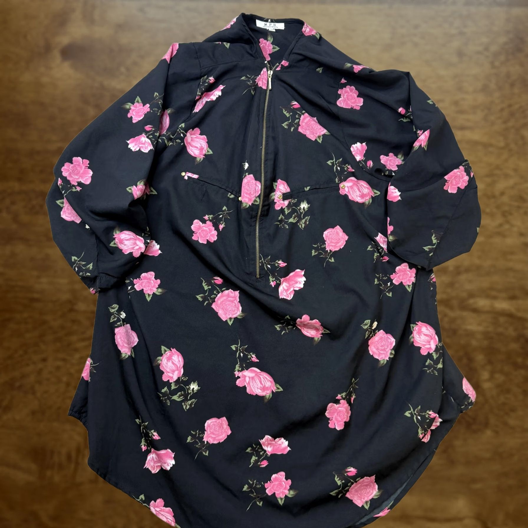 Vintage M.P.H. Collection Dress Womens 2X Black Floral Mock Neck 3/4 Sleeve Knee Length Size XXL / US 16-18 / IT 52-54 - 1 Thumbnail