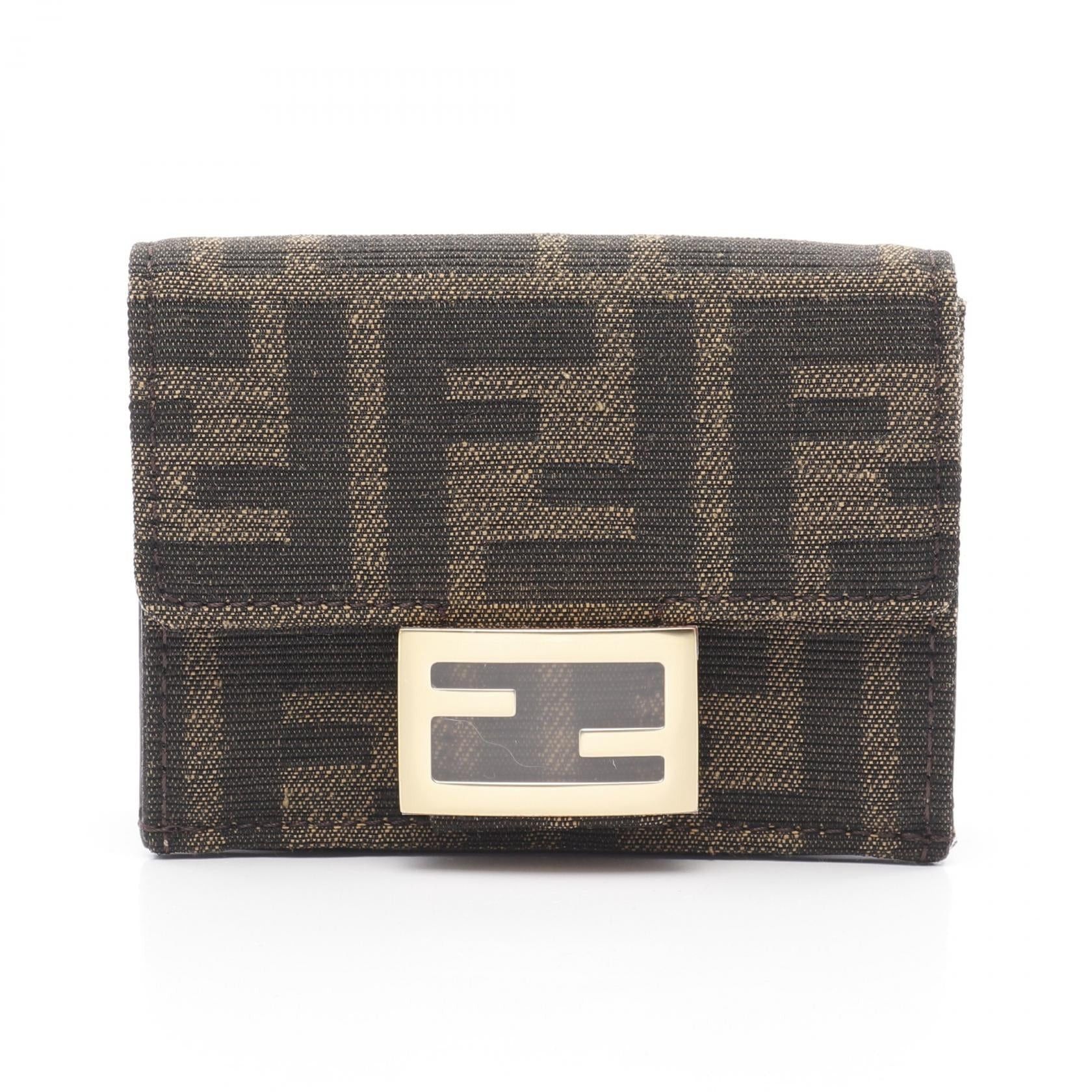 Fendi Fendi Bucket Zucca Trifold Wallet Canvas Leather Brown Size ONE SIZE - 1 Thumbnail