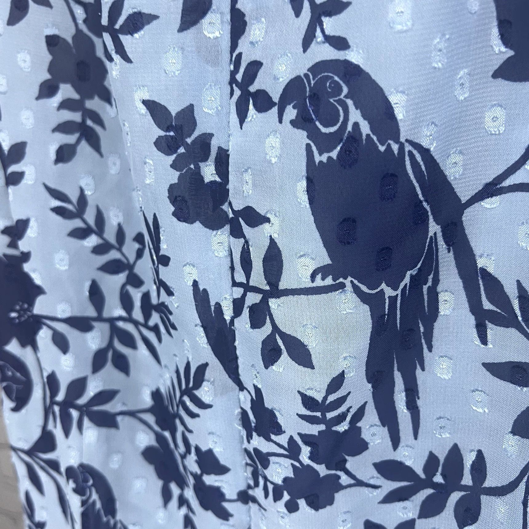 Vintage Eliza J Dress Blue Macaw Bird Floral Sleeveless Textured Ruching Midi Trumpet V-Neck Zip 8 Womens Party/Cocktail, Bridal, Formal, Casual, Wedding Size M / US 6-8 / IT 42-44 - 7 Thumbnail