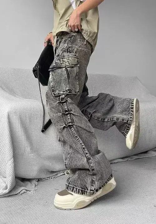 Jean Retro washed distressed multi-pocket cargo jeans Size US 32 / EU 48 - 2 Thumbnail