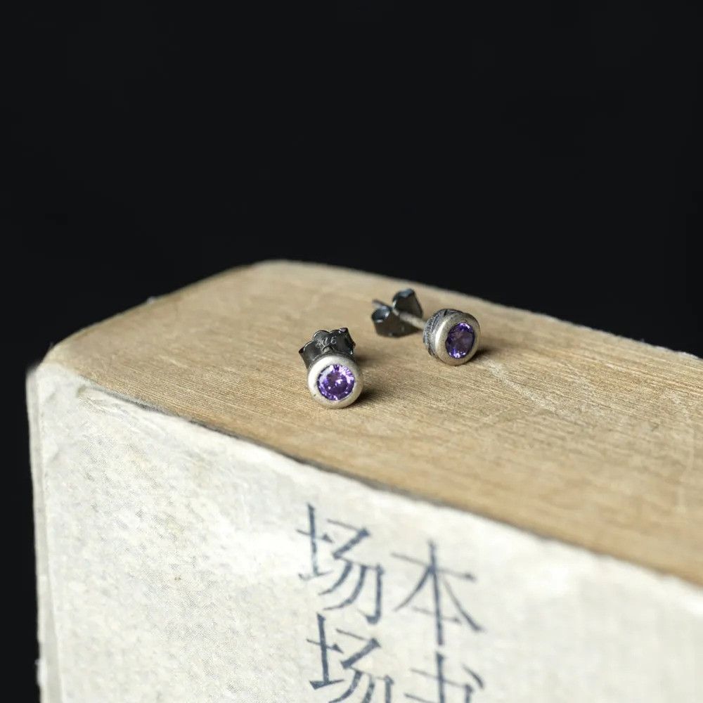 Jewelry Purple Zircon Stud Earrings 925 Sterling Ear Studs Charms Size ONE SIZE - 6 Thumbnail