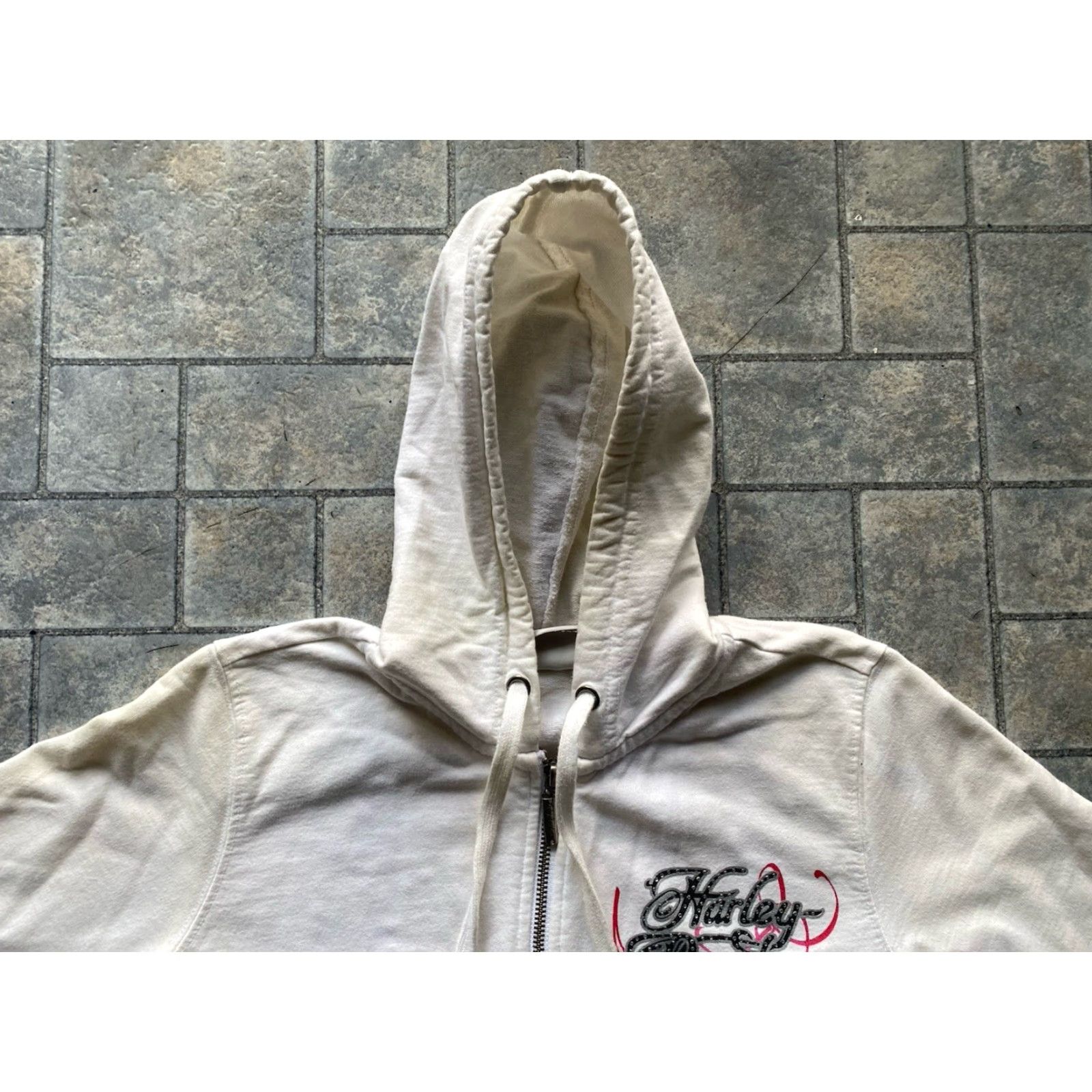 Harley Davidson Harley-Davidson Hoodie Full Zip Women M White Heart Yellowing Flaws Size M / US 6-8 / IT 42-44 - 5 Thumbnail