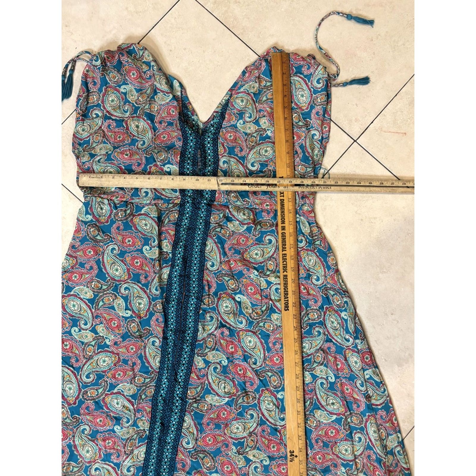 Altea Me 2 Magic Dress Womens M Teal Paisley Boho V-Neck Sleeveless Tassel Straps Beach Sundress Maxi Size M / US 6-8 / IT 42-44 - 6 Thumbnail