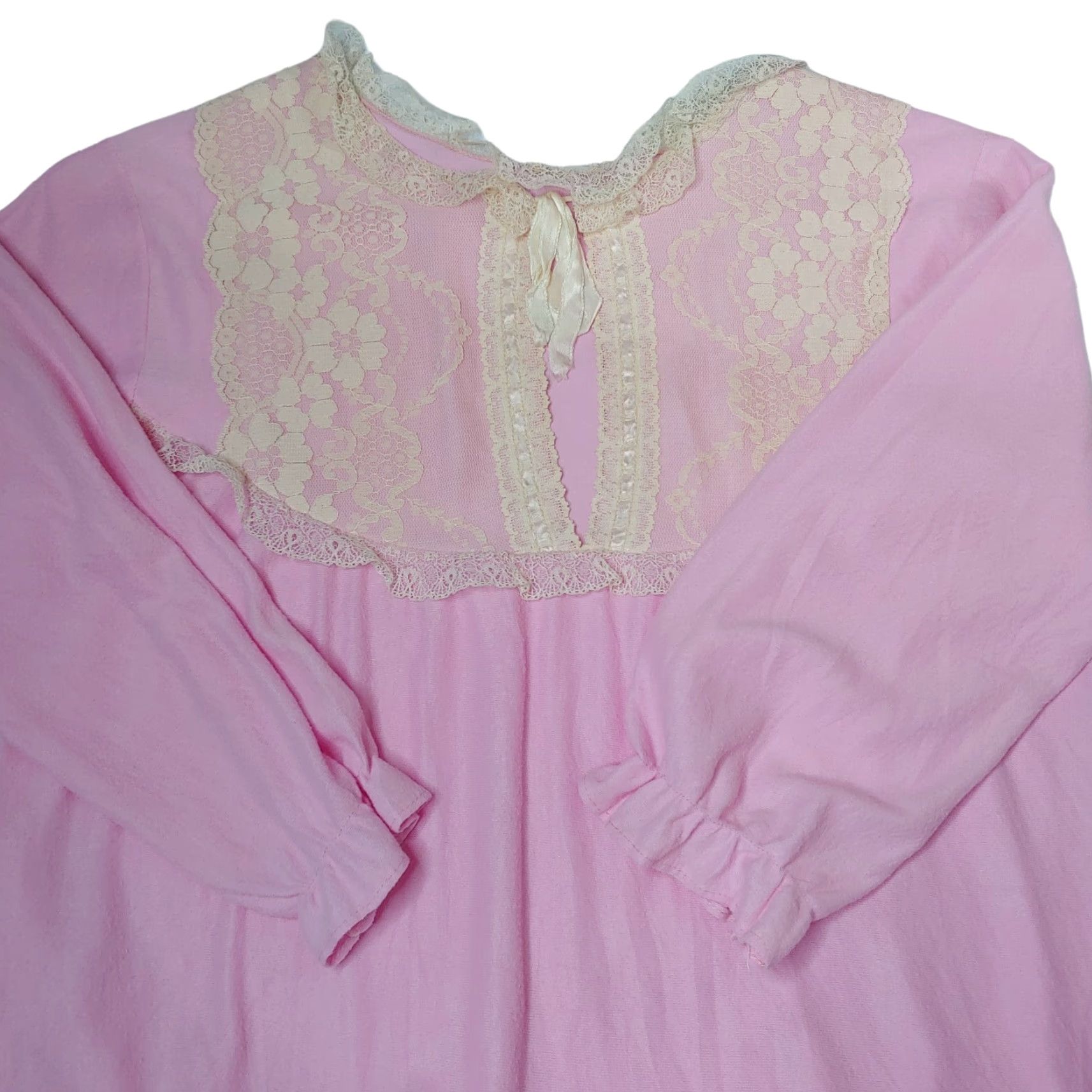Pinko VINTAGE Womens Medium Nightgown 3/4 Sleeve Pink White Lace Ribbon Acetate Granny Nightgown Womens S/M White Nightgown Size ONE SIZE - 3 Thumbnail
