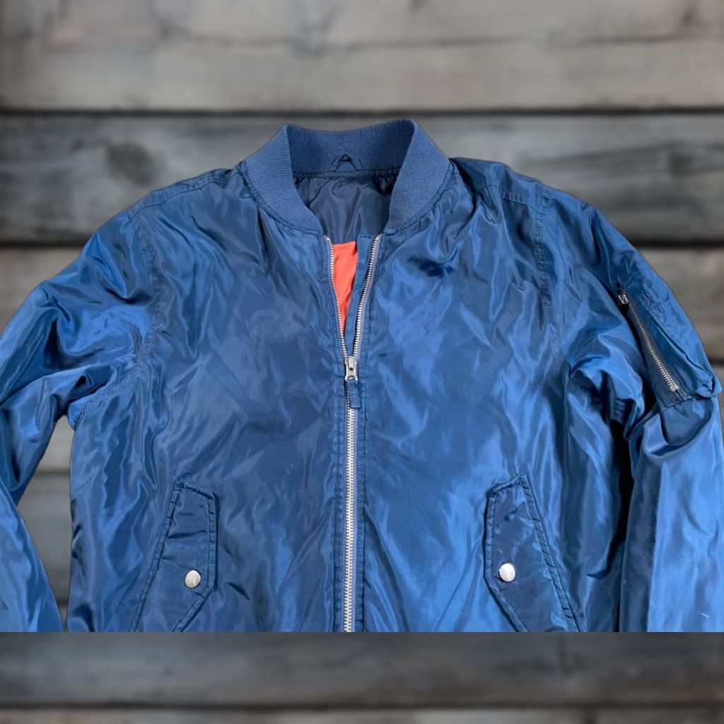 VINTAGE MA-1 Bomber Jacket Men XL Dark Blue Orange Insulated Talon