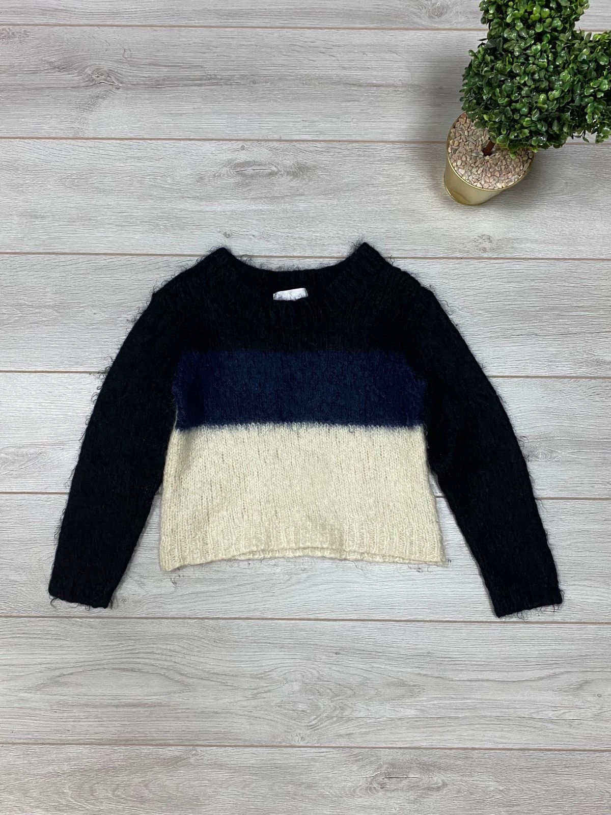 image of Comme Des Garcons x Ganryu Comme Des Garçons Mohair Ganry Knitted Tri Color Sweater in Black/Blue/W