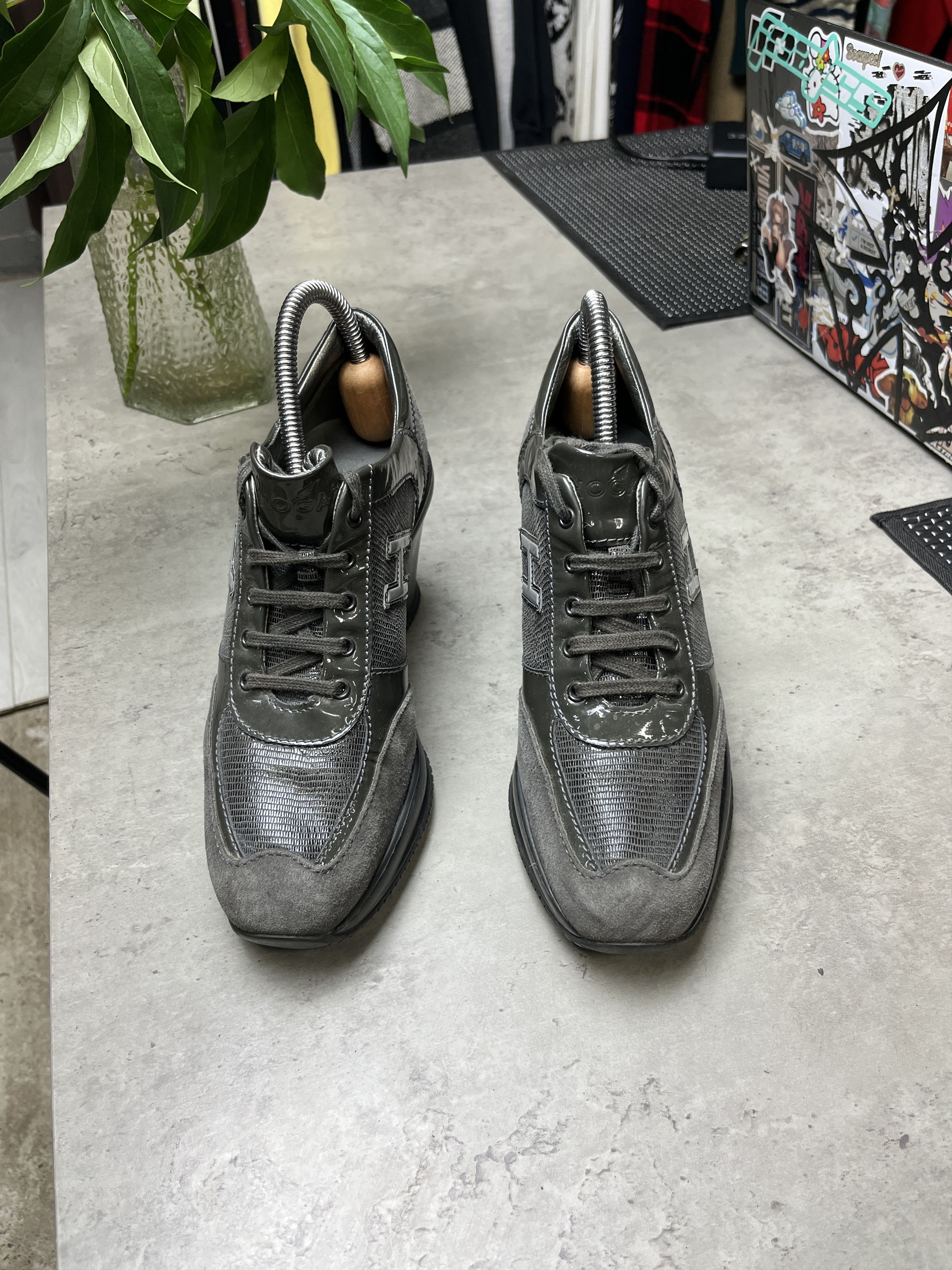 Hogan 2000s HOGAN PATENT LEATHER SUEDE WEDGE SNEAKERS - 5126 Size US 7 / IT 37 - 2 Thumbnail