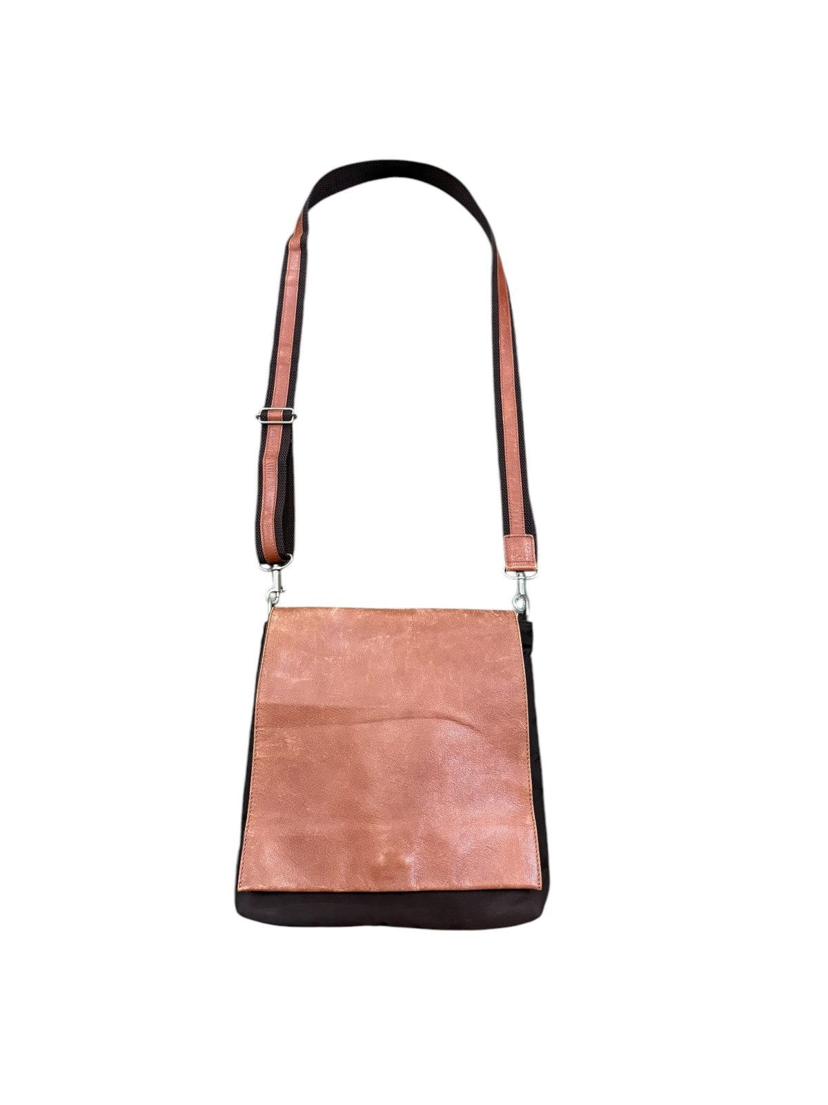 Designer Vintage Norma Kamali Nylon Leather Crossbody Bag in Brown, Men's