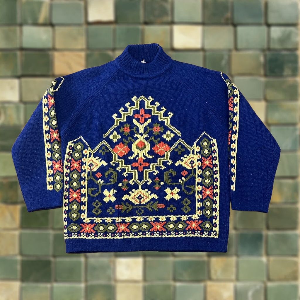 Vintage VINTAGE Sweater Knit Design Acrylic Fiber 80s 90s Small Grandma Blue Size S / US 4 / IT 40 - 1 Thumbnail