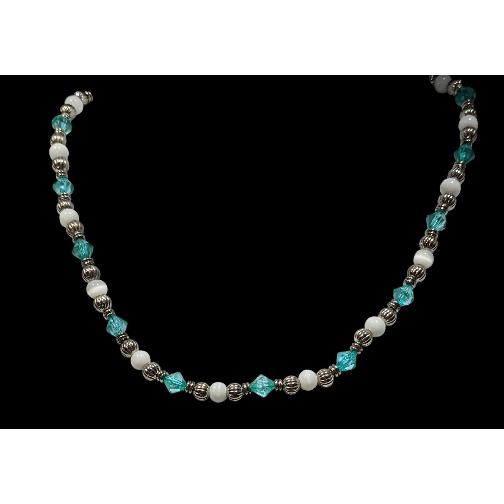 Other Turquoise & White Beaded Necklace With Silver Tone Accents & Size ONE SIZE - 2 Thumbnail