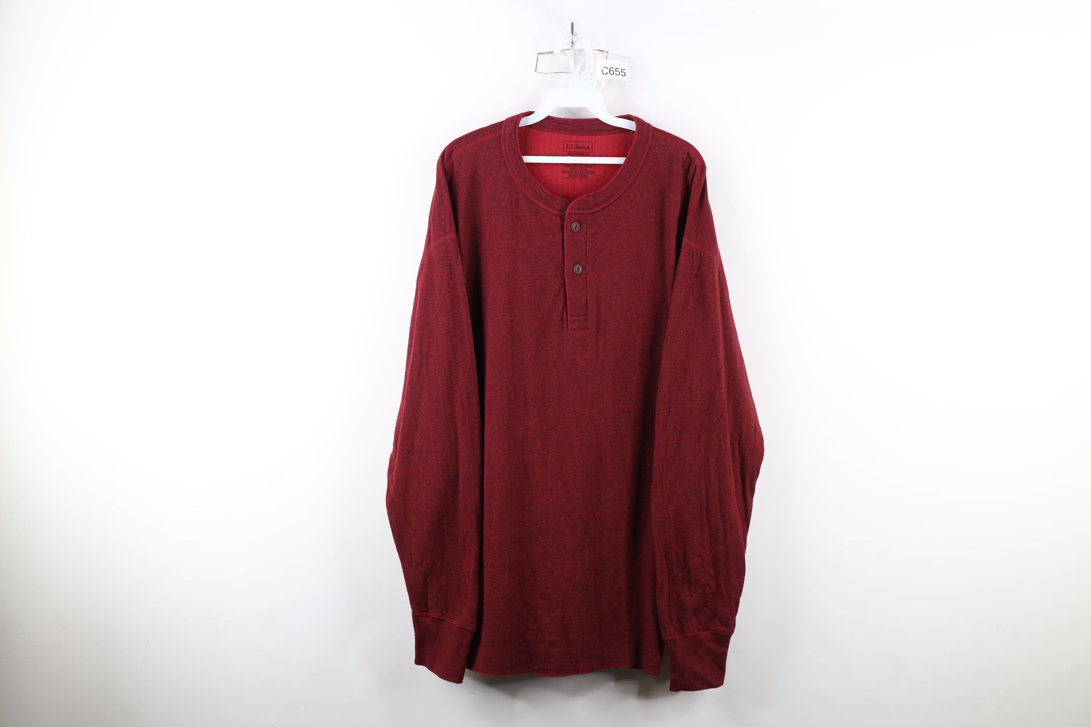 L.L. Bean × Vintage Vintage LL Bean Wool Blend Thermal Knit Henley T-Shirt Red Size US XL / EU 56 / 4 - 1 Thumbnail