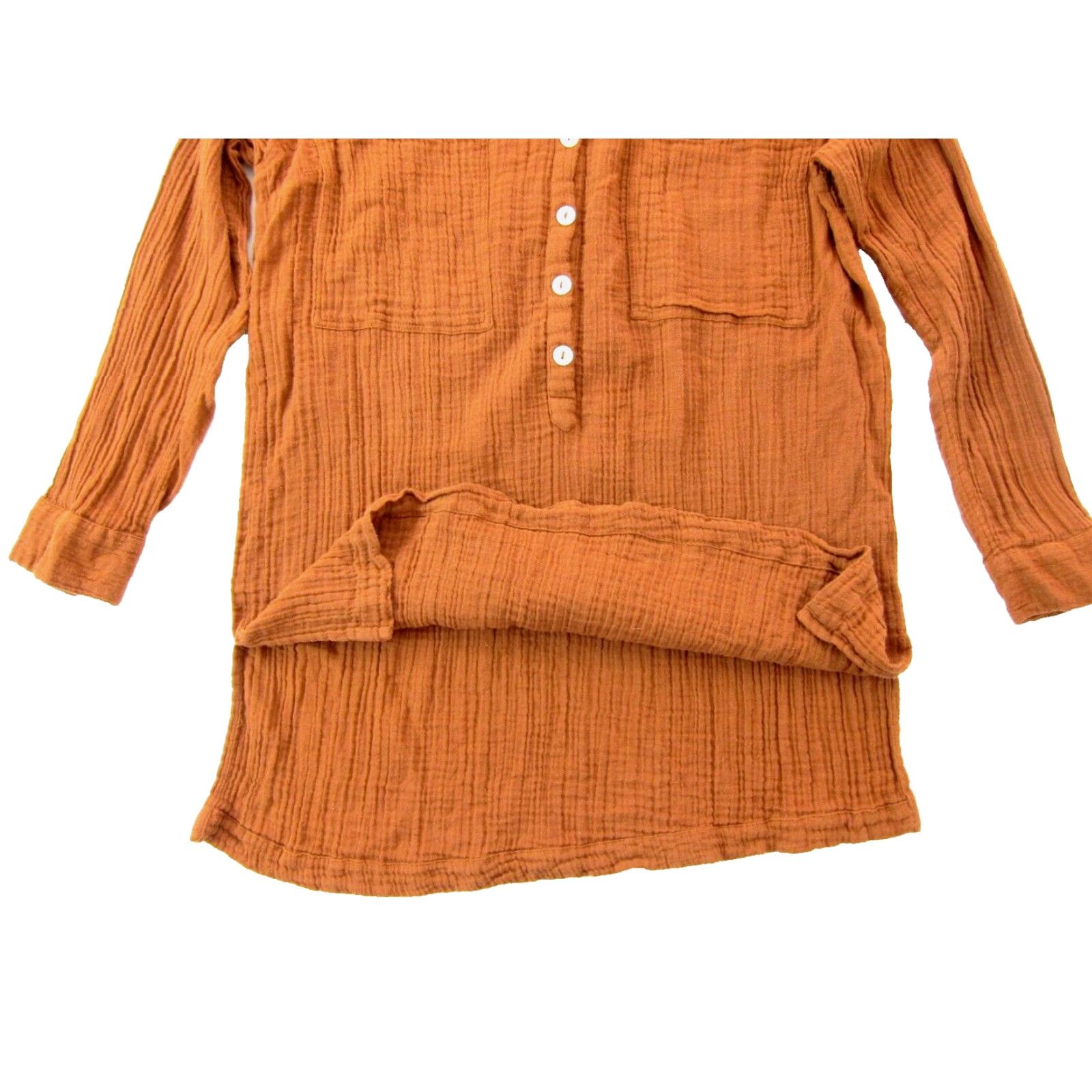 Free People Free People Collared Long Sleeve Oversize Blouse S Orange Cotton Gauze Women’s Size S / US 4 / IT 40 - 4 Thumbnail