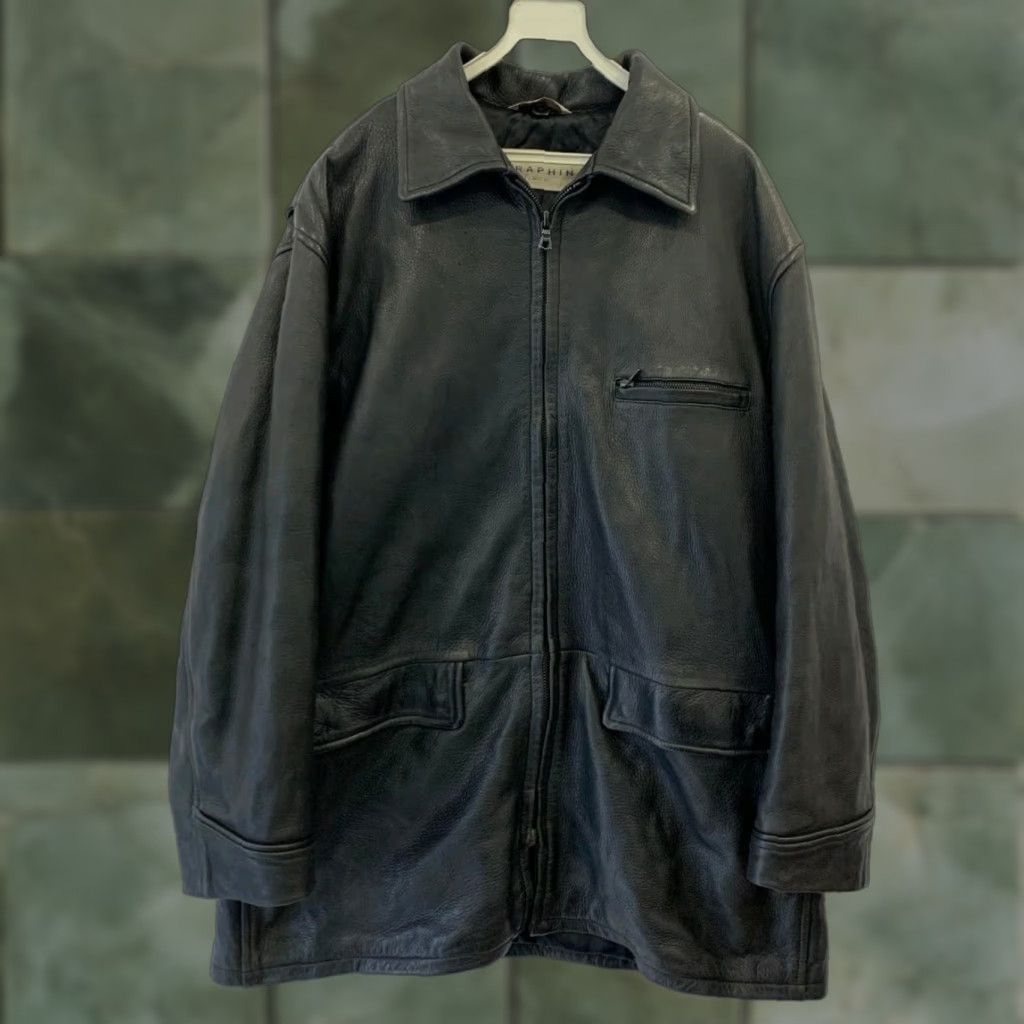 Vintage VINTAGE Seraphin Paris Leather Jacket Men’s XL Oversized Black Leather Coat - Classic Zip Front, Made in France Size US XL / EU 56 / 4 - 1 Thumbnail