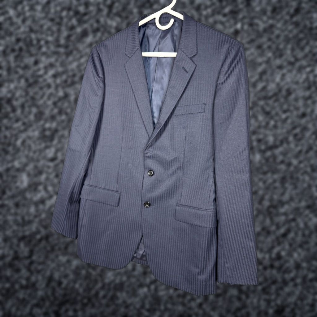 Vintage Takeo Kikuchi Blazer Jacket Men XL Blue Striped Wool Blend 2-Button Japan Size 46R - 1 Thumbnail