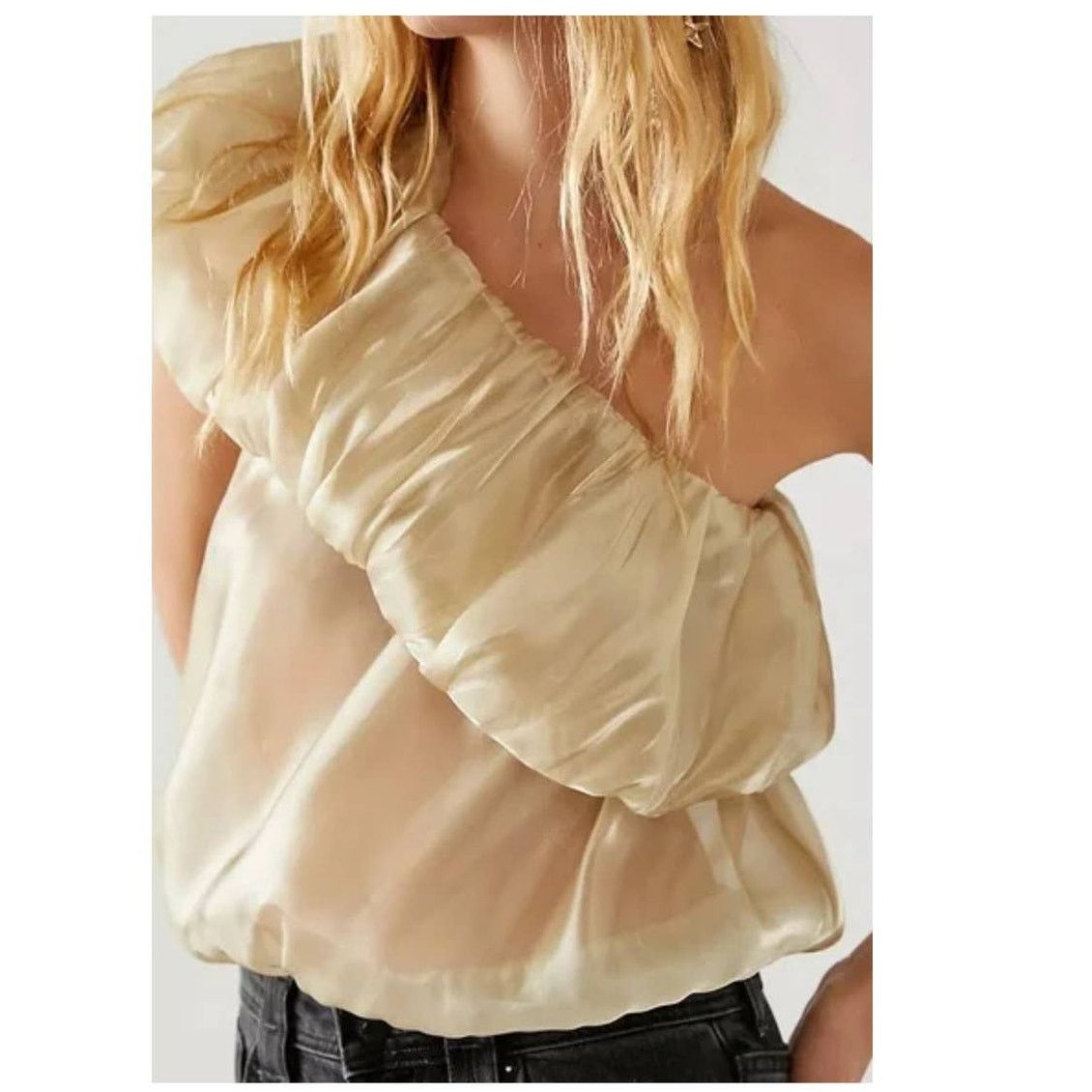 Free People FP Rosetta Top $78 X-SMALL Gold SHEER One-Shoulder Shimmery Size XS / US 0-2 / IT 36-38 - 3 Thumbnail