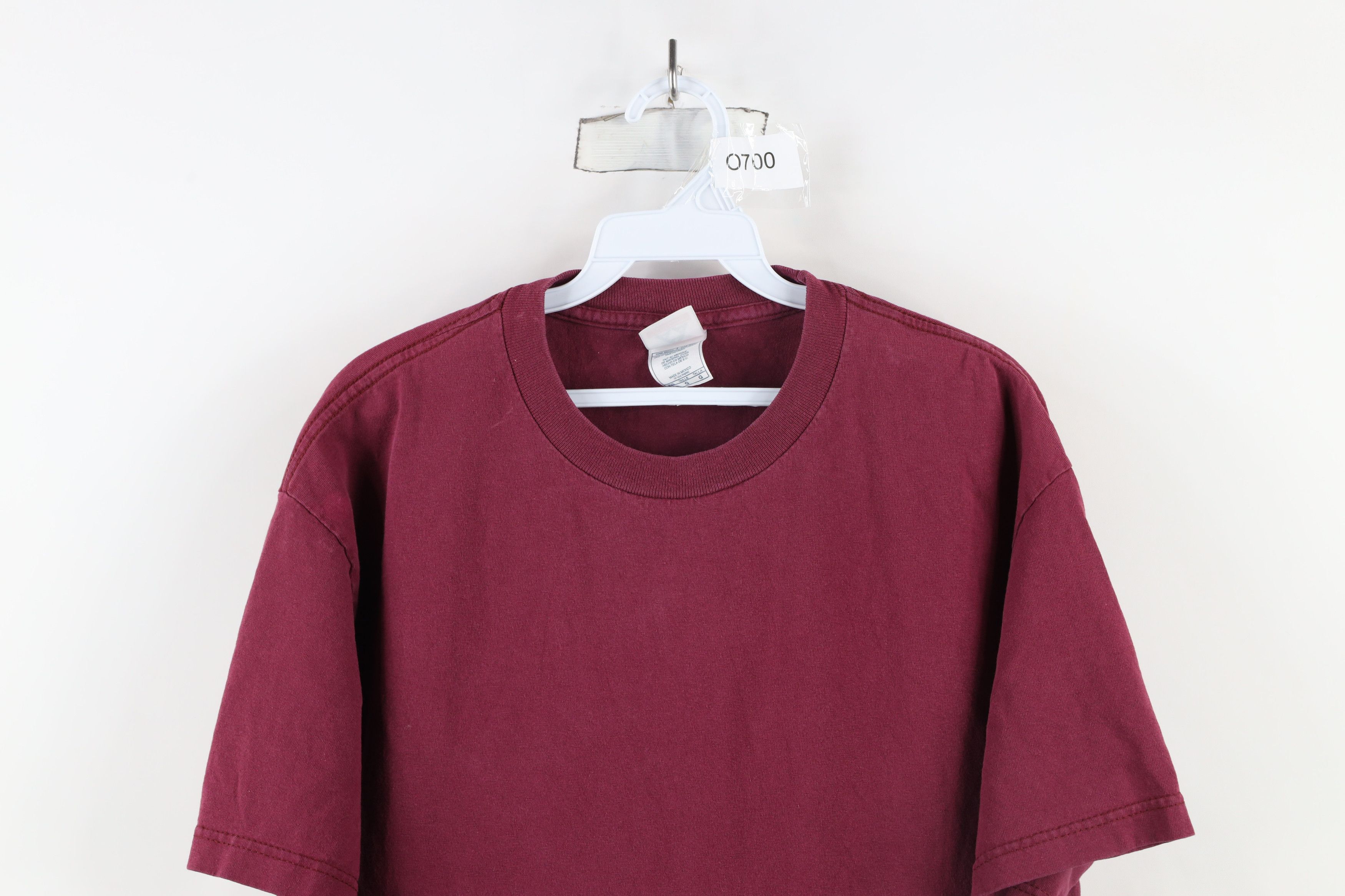 Vintage Vintage 90s Streetwear Faded Blank Cotton T-Shirt Maroon Size US L / EU 52-54 / 3 - 2 Thumbnail