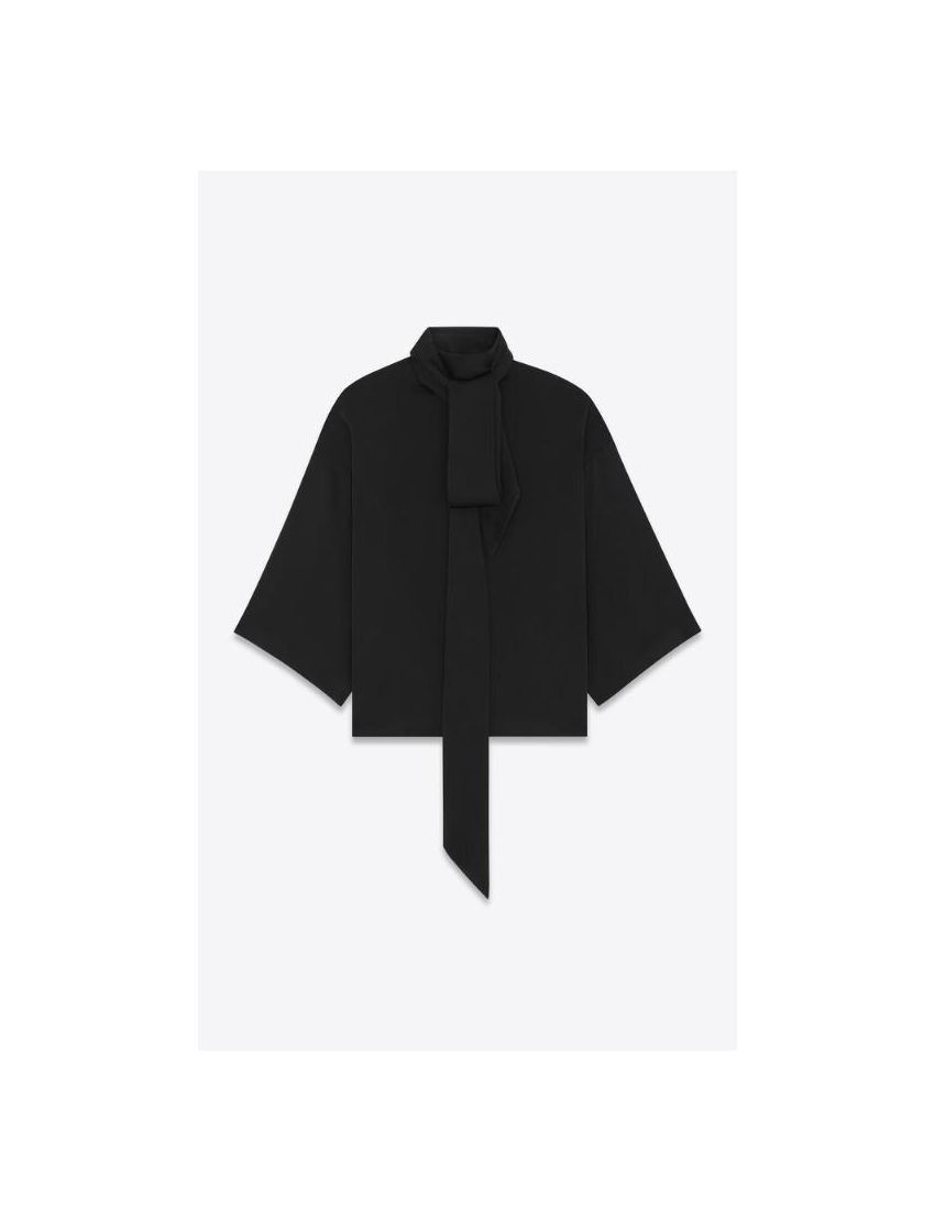 Saint Laurent Paris o1bcso1str1024 Lavalliere Neck Blouse in Black Size US XXL / EU 58 / 5 - 1 Thumbnail