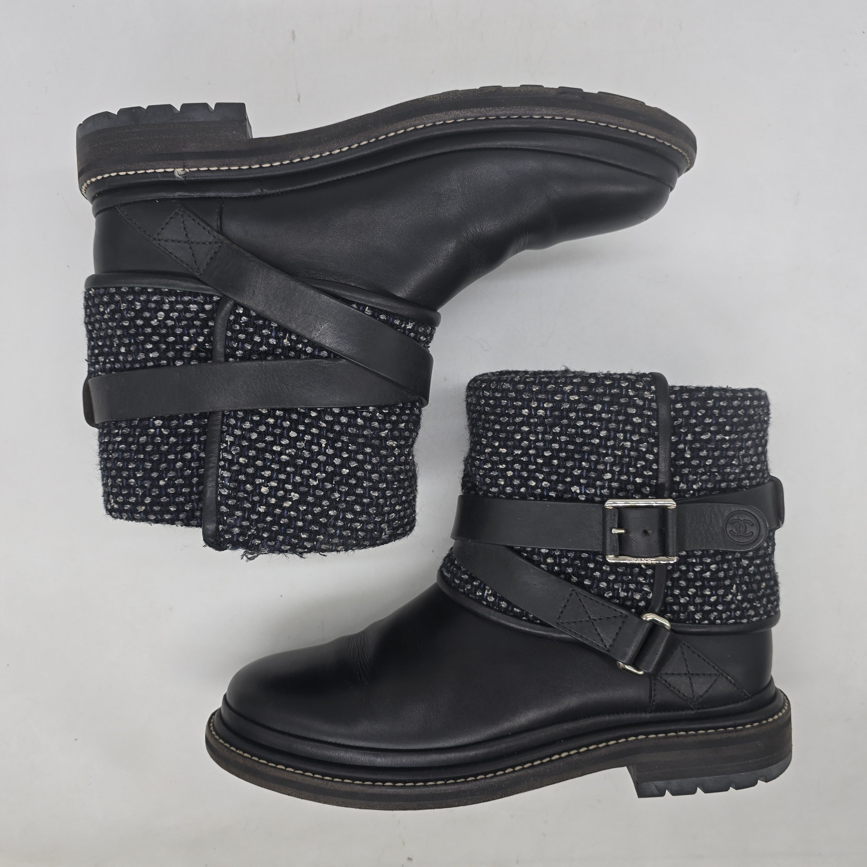 Chanel Chanel - Leather and Tweed Foldover Short Boot Size US 8 / IT 38 - 6 Thumbnail