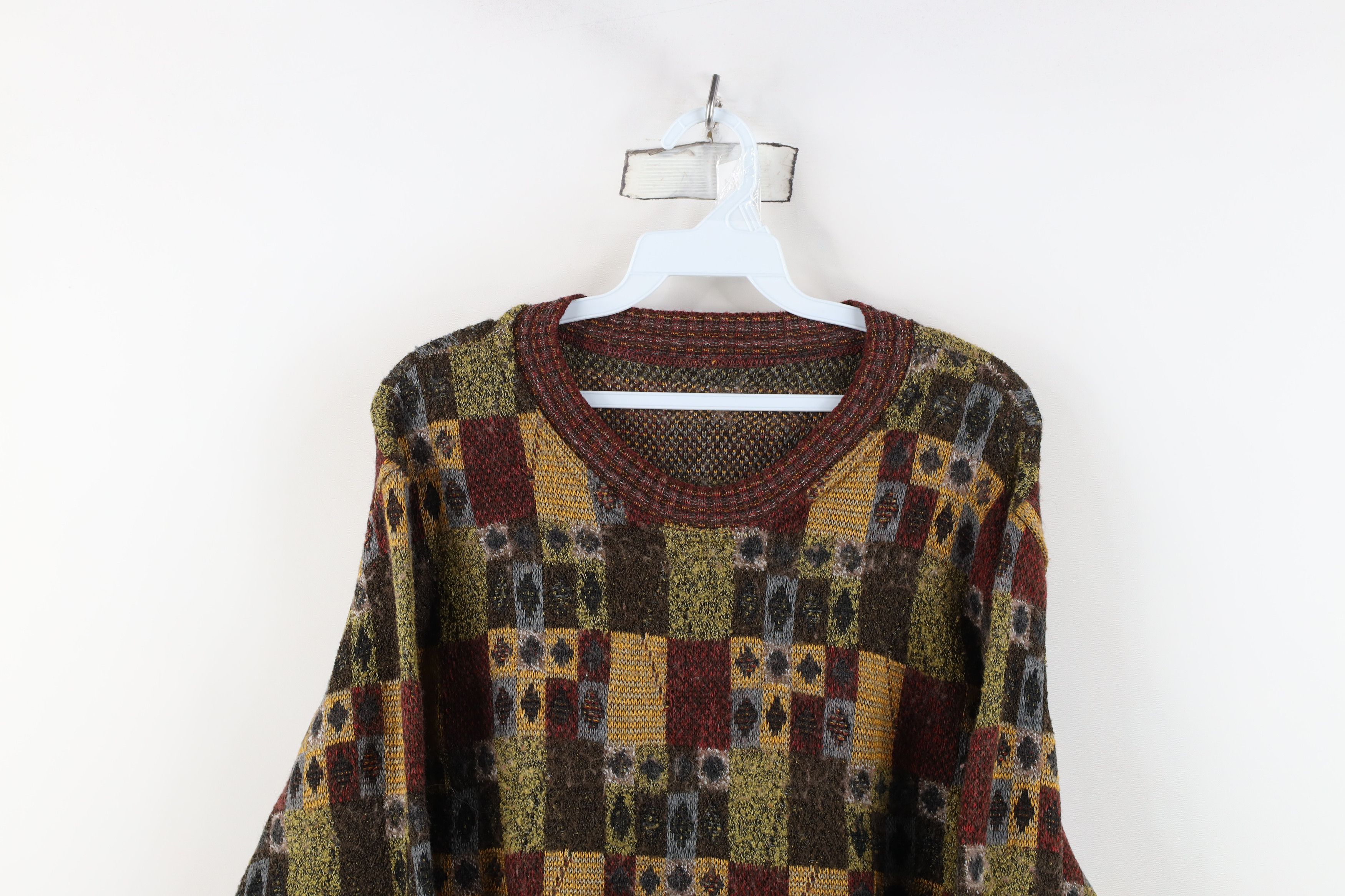 Vintage Vintage 90s Streetwear Checkered Knit Crewneck Sweater Size US M / EU 48-50 / 2 - 2 Thumbnail