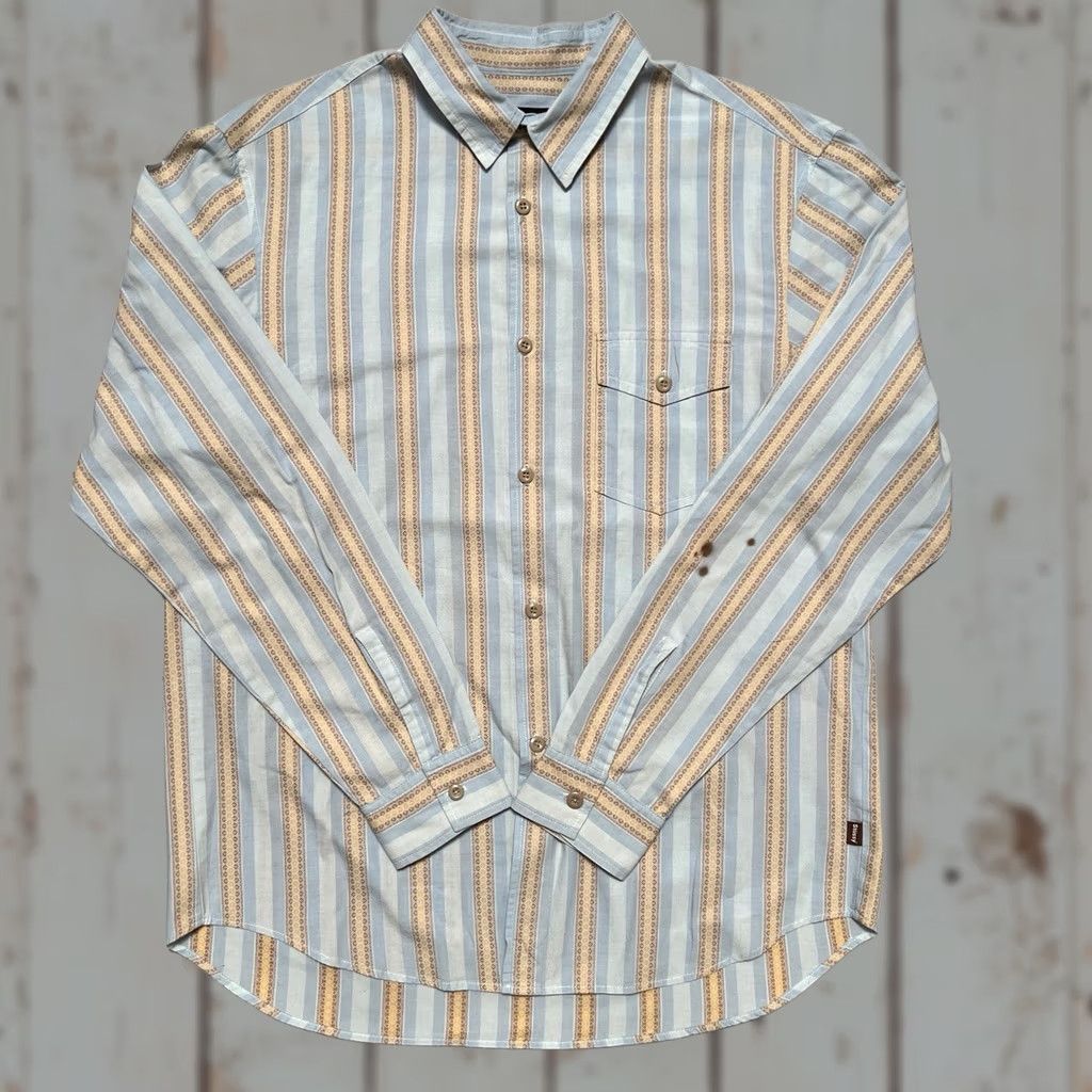 Vintage Vintage 1990s Stussy Stripe Abstract Pattern Button Shirt Surf Skate Made USA XL Size US XL / EU 56 / 4 - 1 Thumbnail