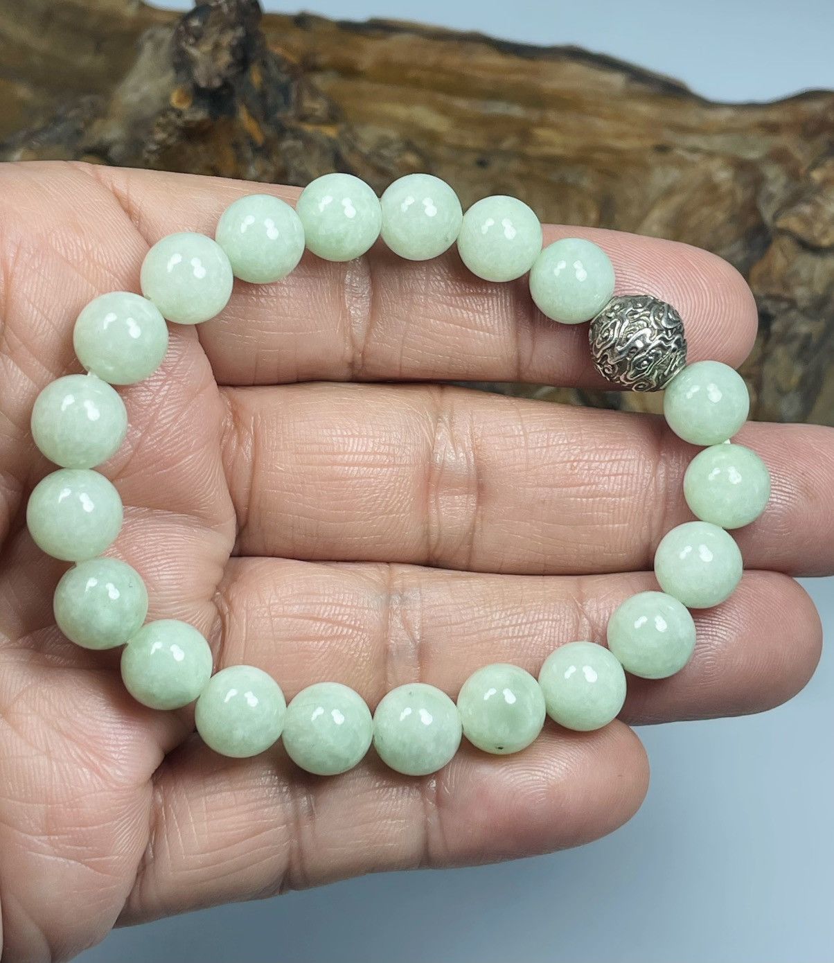 Handmade Icy Translucent Untreated Jadeite Jade Beaded Bracelet Size ONE SIZE - 6 Thumbnail