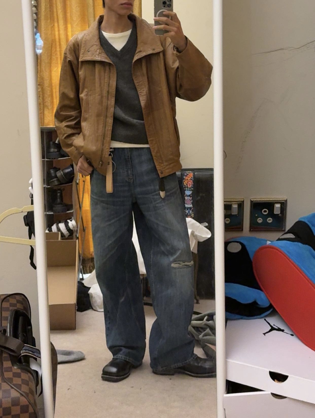 Junya Watanabe 80s Boxy Leather Jacket Vintage Cropped Army 90s Size US M / EU 48-50 / 2 - 12 Thumbnail