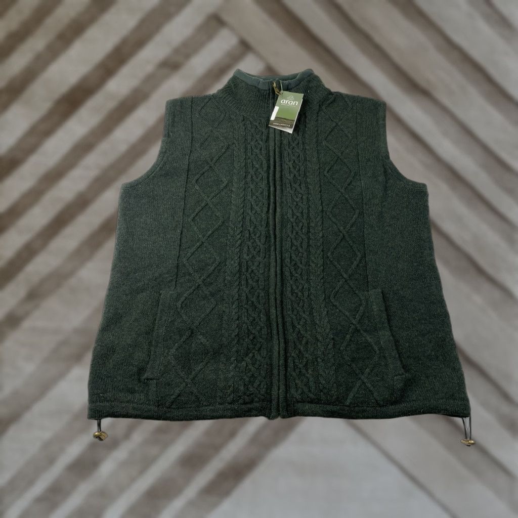Vintage NWT ARAN Woolen Mills Sweater Vest Mens XL Green Fisherman Gilet Wool Sleeveless Cable-Knit Full Zip Lined Pockets Solid Vintage: No Size US XL / EU 56 / 4 - 1 Thumbnail