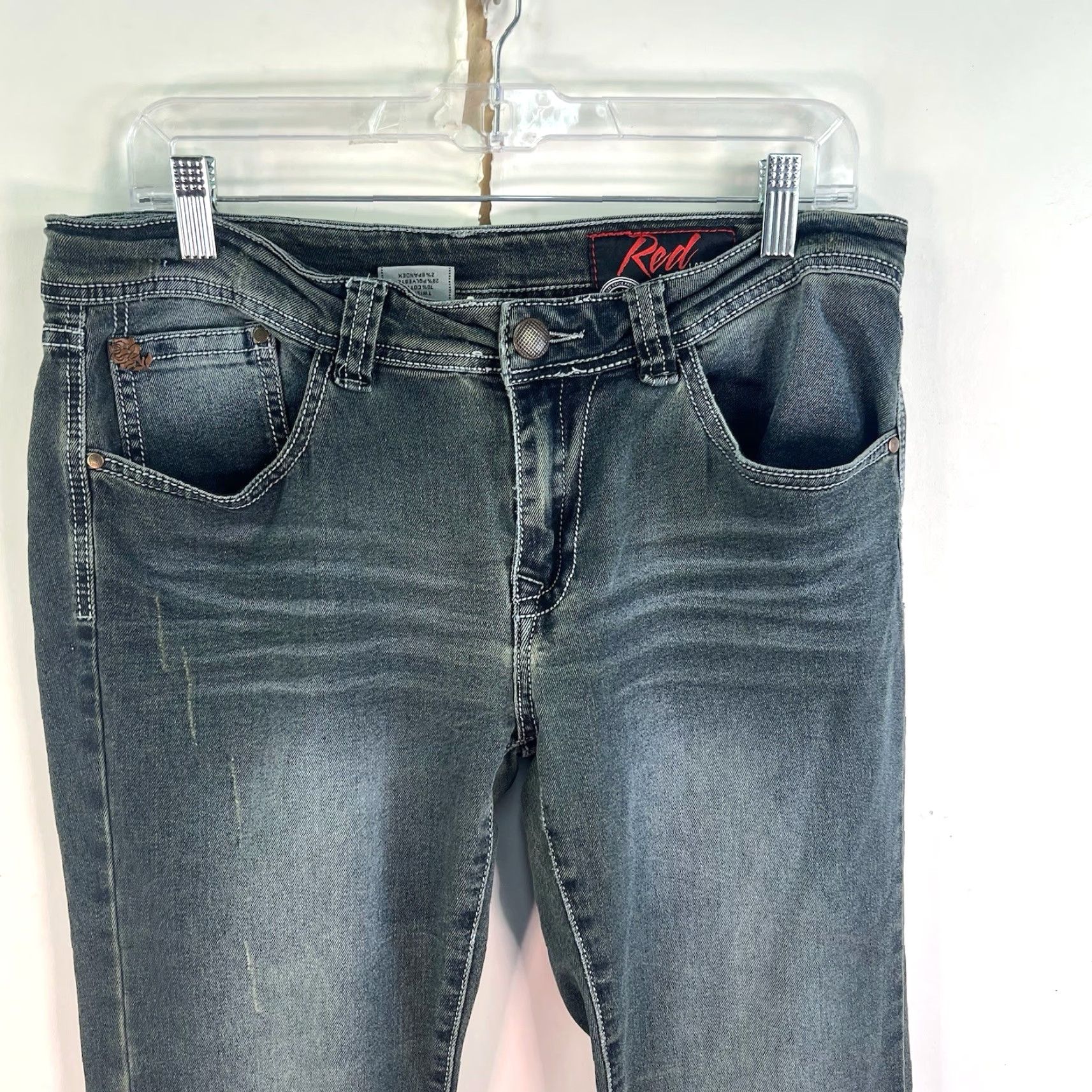 Vintage VINTAGE Red Label London Rose Royce Denim Jeans Womens 30 35X33 Blue Dark Wash Rhinestone Zipper Straight 5-Pocket Size 30" / US 8 / IT 44 - 3 Thumbnail