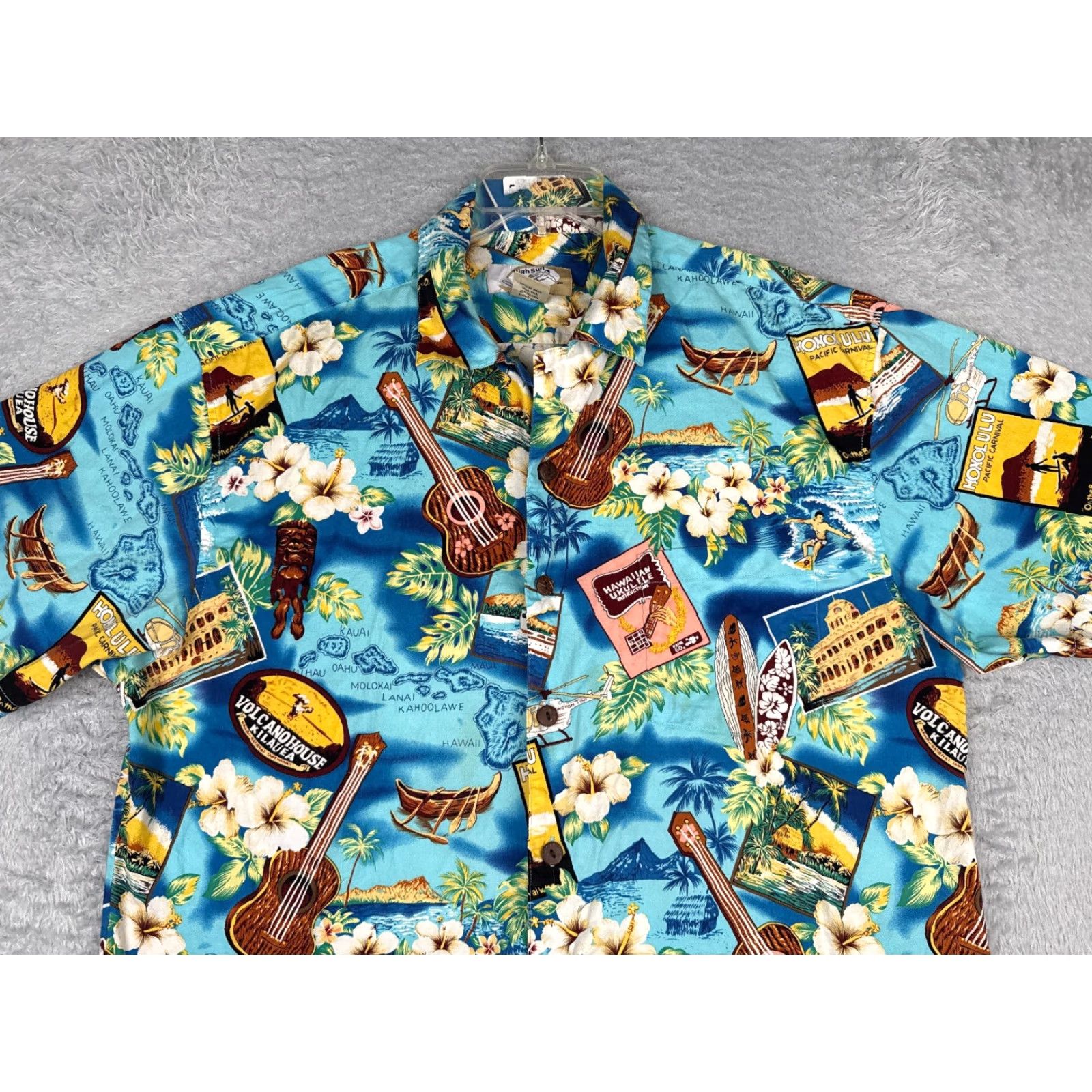 Vintage VINTAGE High Surf Shirt Adult 2XL Blue Floral Tiki Ukulele Button Up 100% Cotton Size US XXL / EU 58 / 5 - 4 Thumbnail