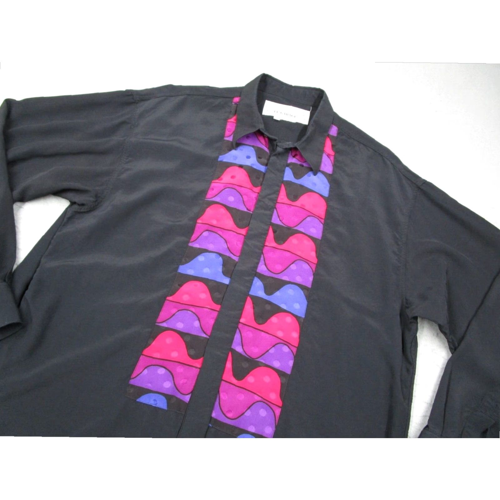 Garage VINTAGE Bellows Brut Le Garage Mens Black Button Up Shirt Large Long Sleeve Rayon France Retro Size US L / EU 52-54 / 3 - 2 Thumbnail