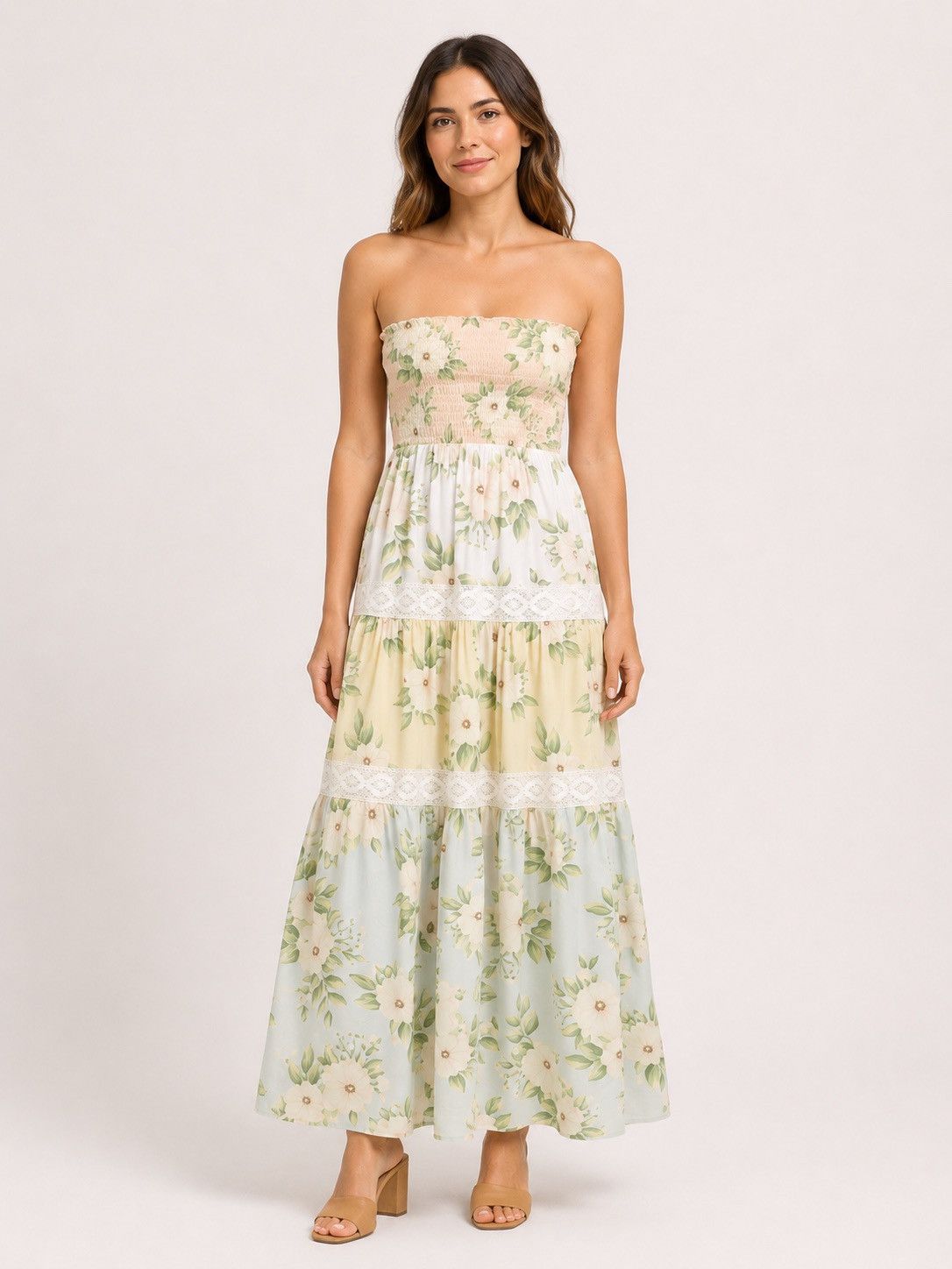 Other KIWI & PUNCH Floral Strapless Maxi Dress With Lace Size L / US 10 / IT 46 - 1 Thumbnail