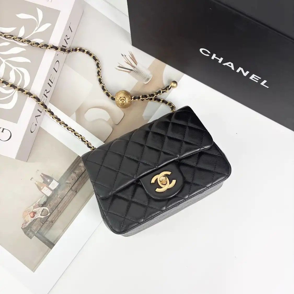 Chanel Classic Flap Mini Black Sheepskin Quilted Flap Bag Chain Bag Shoulder Gol, Women's