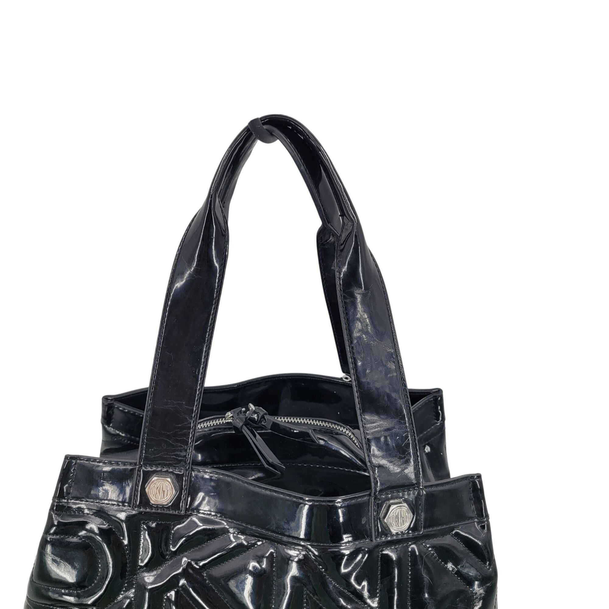 Bebe Vtg 90s Y2K Black Patent Leather Logo Quilted Shoulder Tote Size ONE SIZE - 5 Thumbnail