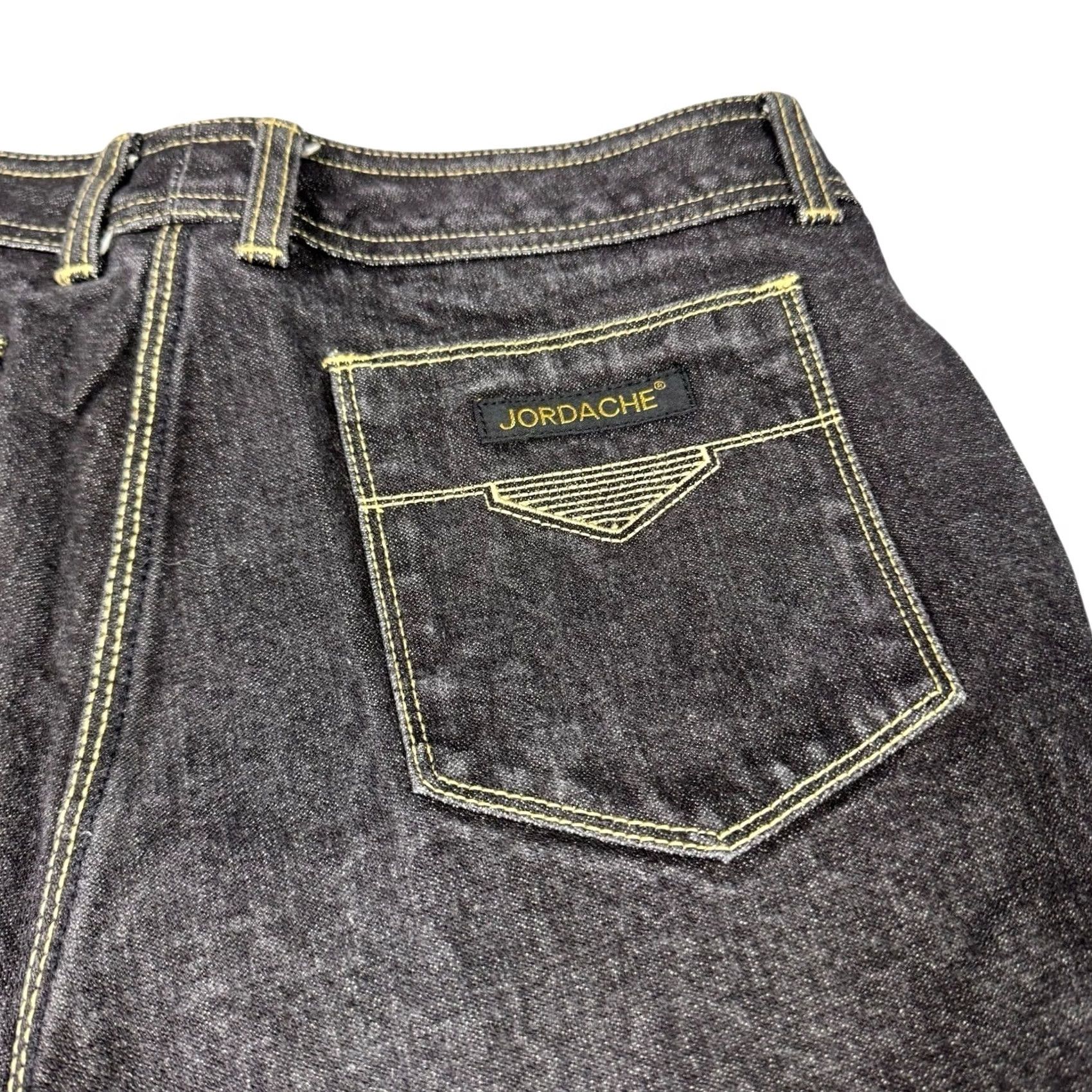 Jordache VINTAGE Jordache Jeans Mens 32x28 Horse Head Charcoal Denim Thick Stitch 90s Jeans Mens 32-32 Bootcut Black 80s 90s Punk Grunge Embroidered Button Zip Size US 33 - 2 Thumbnail