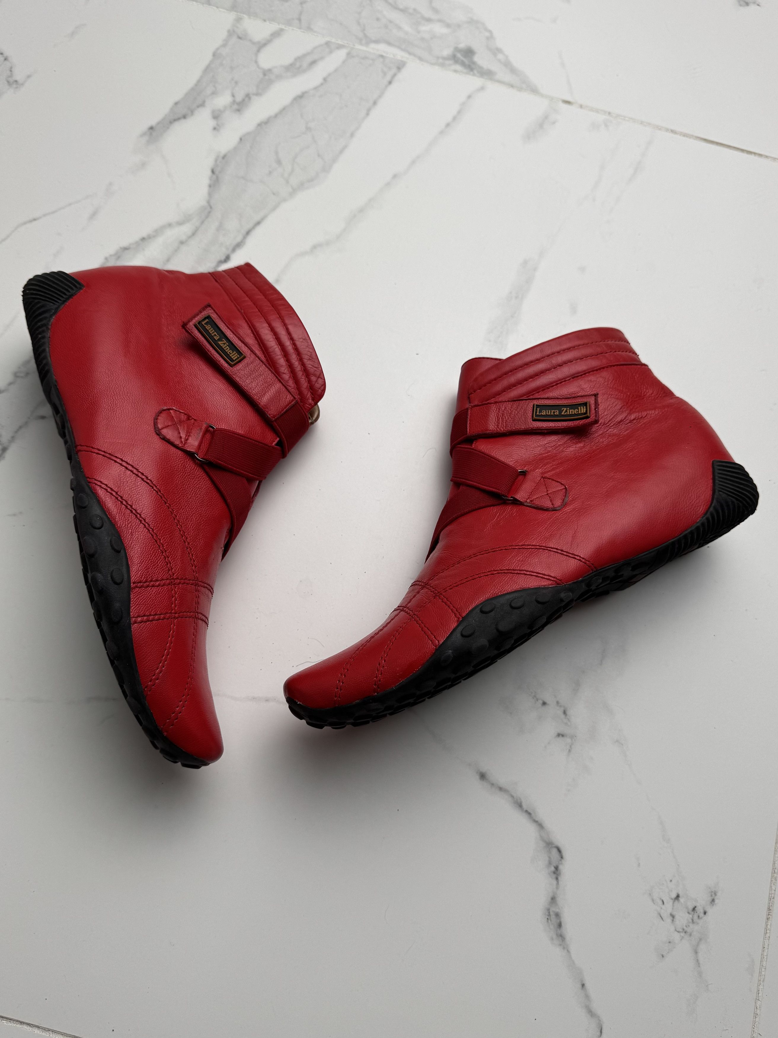 Other Vintage Leather Ankle Boots Low Wedge Soft Sole Booties Size US 9 / IT 39 - 2 Thumbnail