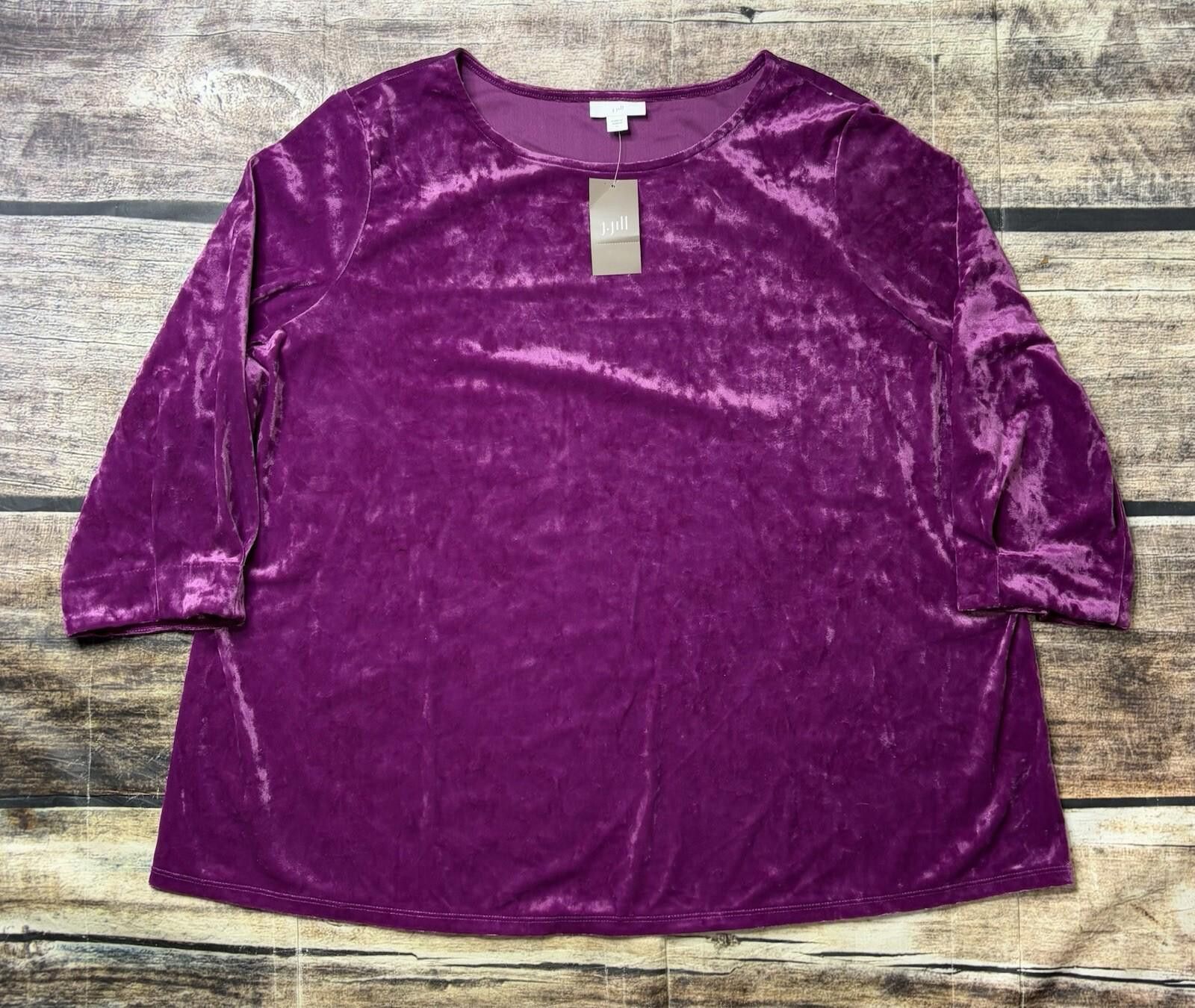 J. Jill J Jill Top Women's XL Velour 3/4 Sleeve Blouse Velvet Purple Size XL / US 12-14 / IT 48-50 - 1 Thumbnail