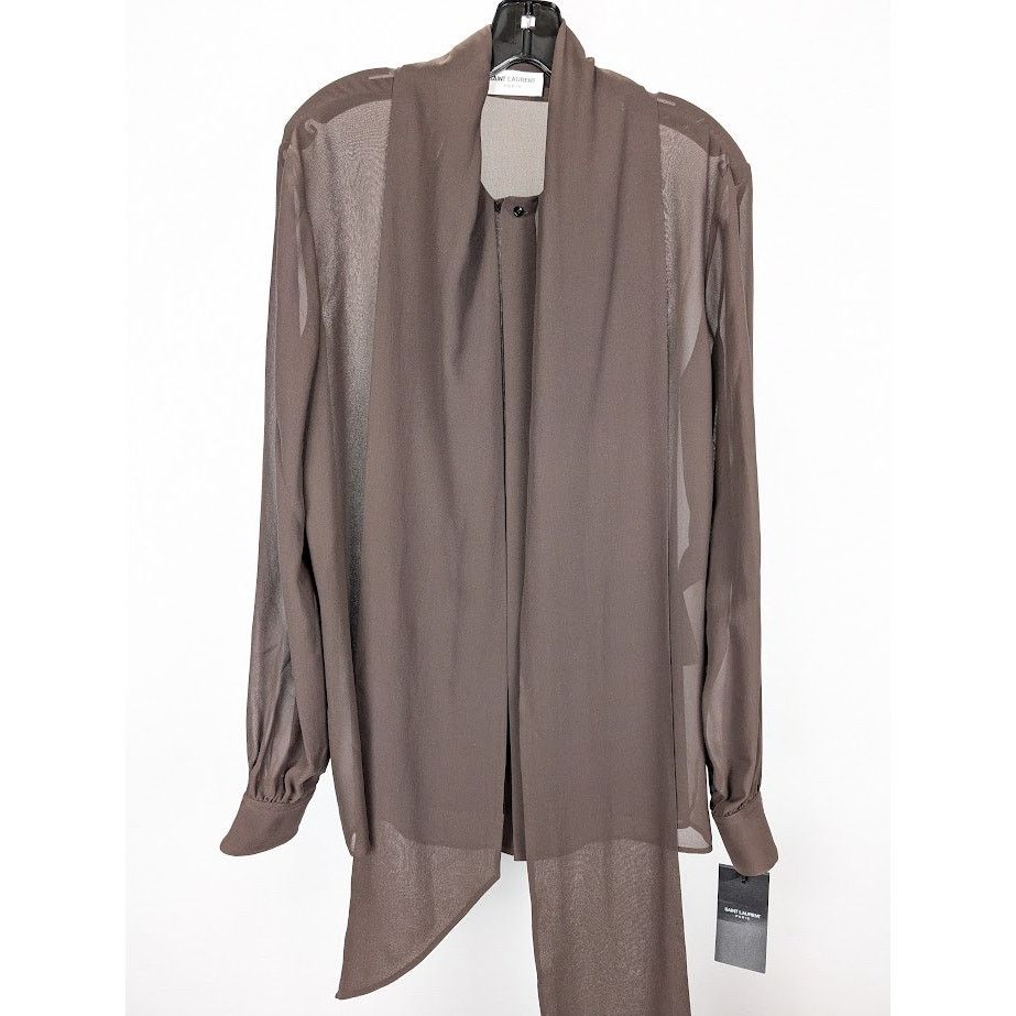Saint Laurent Paris o1rshd1 Silk Lavalliere Shirt in Brown Size US S / EU 44-46 / 1 - 3 Thumbnail
