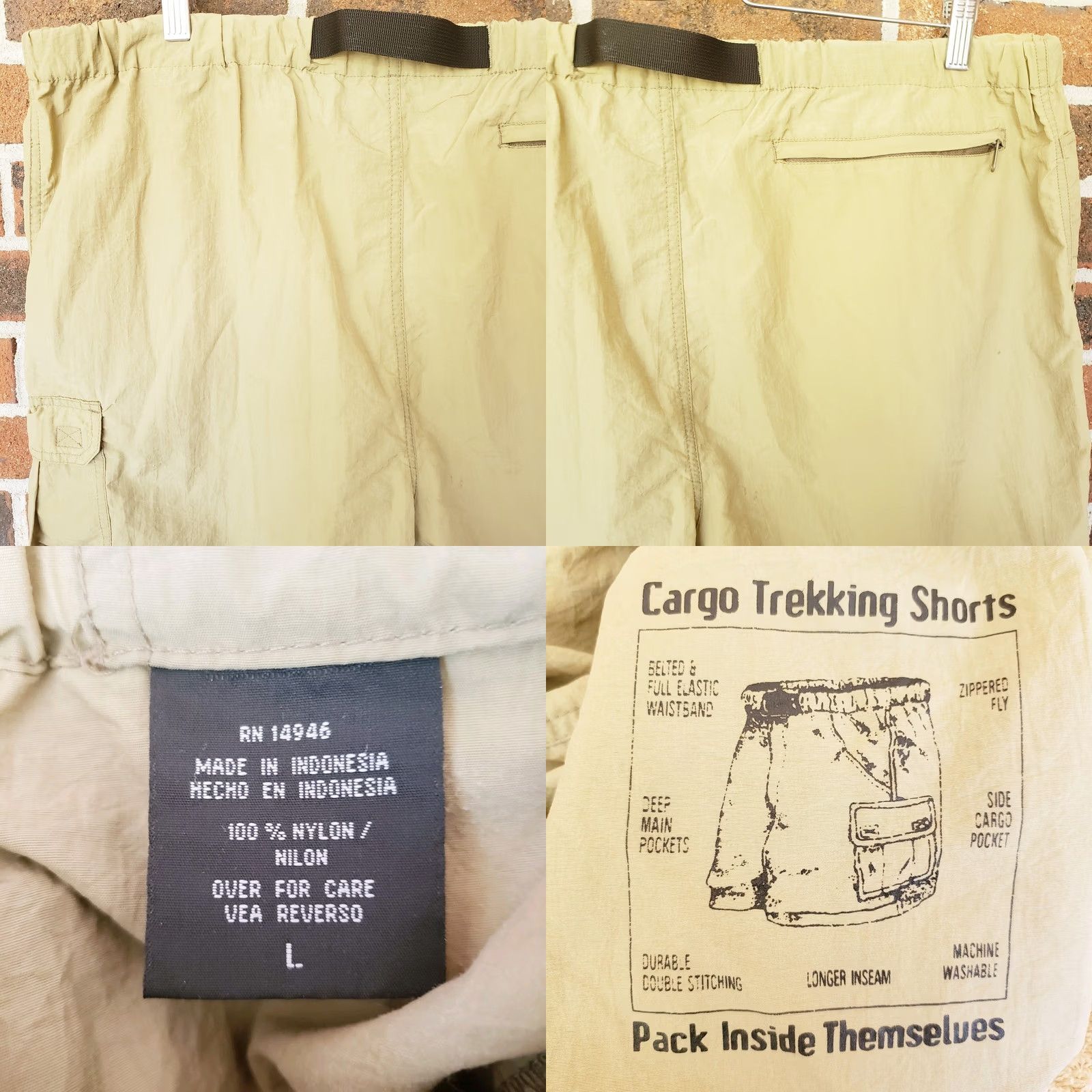 Vintage Cargo Trekking Shorts Mens Large Khaki Tan Nylon Belted Utility Hiking Outdoor 90s Size US 33 - 8 Thumbnail