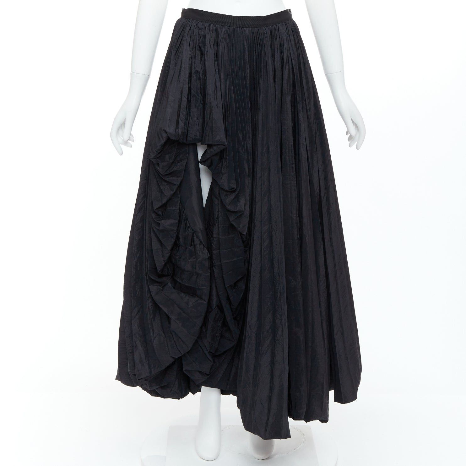 Other E. STOTT Ellen black pleated taffeta hi low side slit midi skirt UK10 M Size 28" / US 6 / IT 42 - 1 Thumbnail