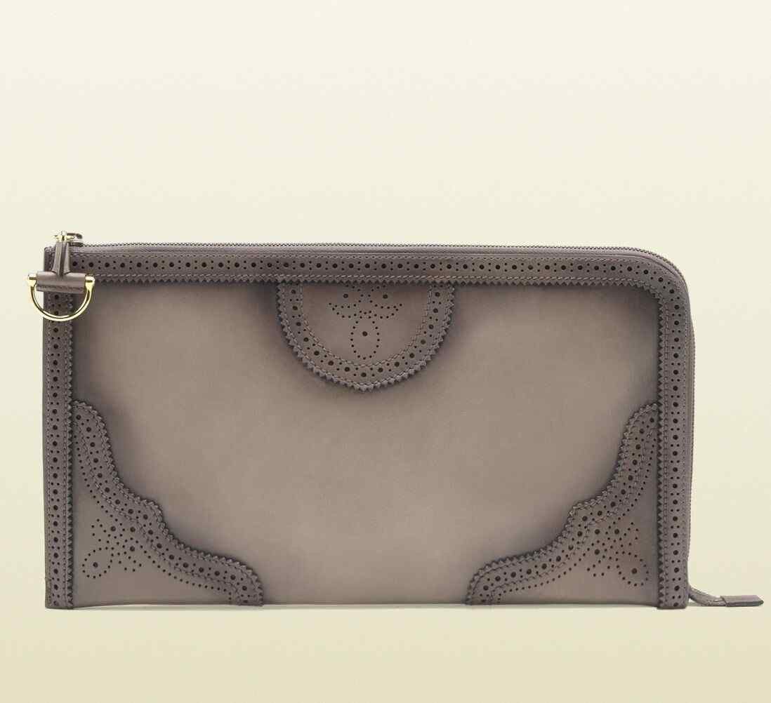 Gucci Women's Duilio Brogue Zip Around Leather Clutch Bag Size ONE SIZE - 1 Thumbnail