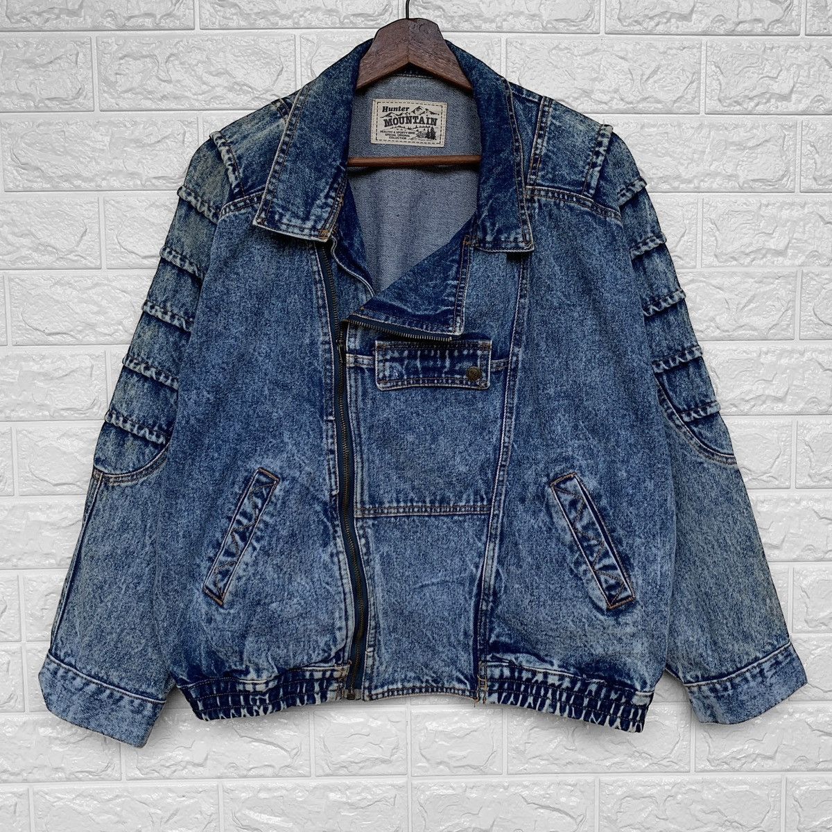 Vintage Asymmetric Hunter Mountain Acid Wash Denim Jacket