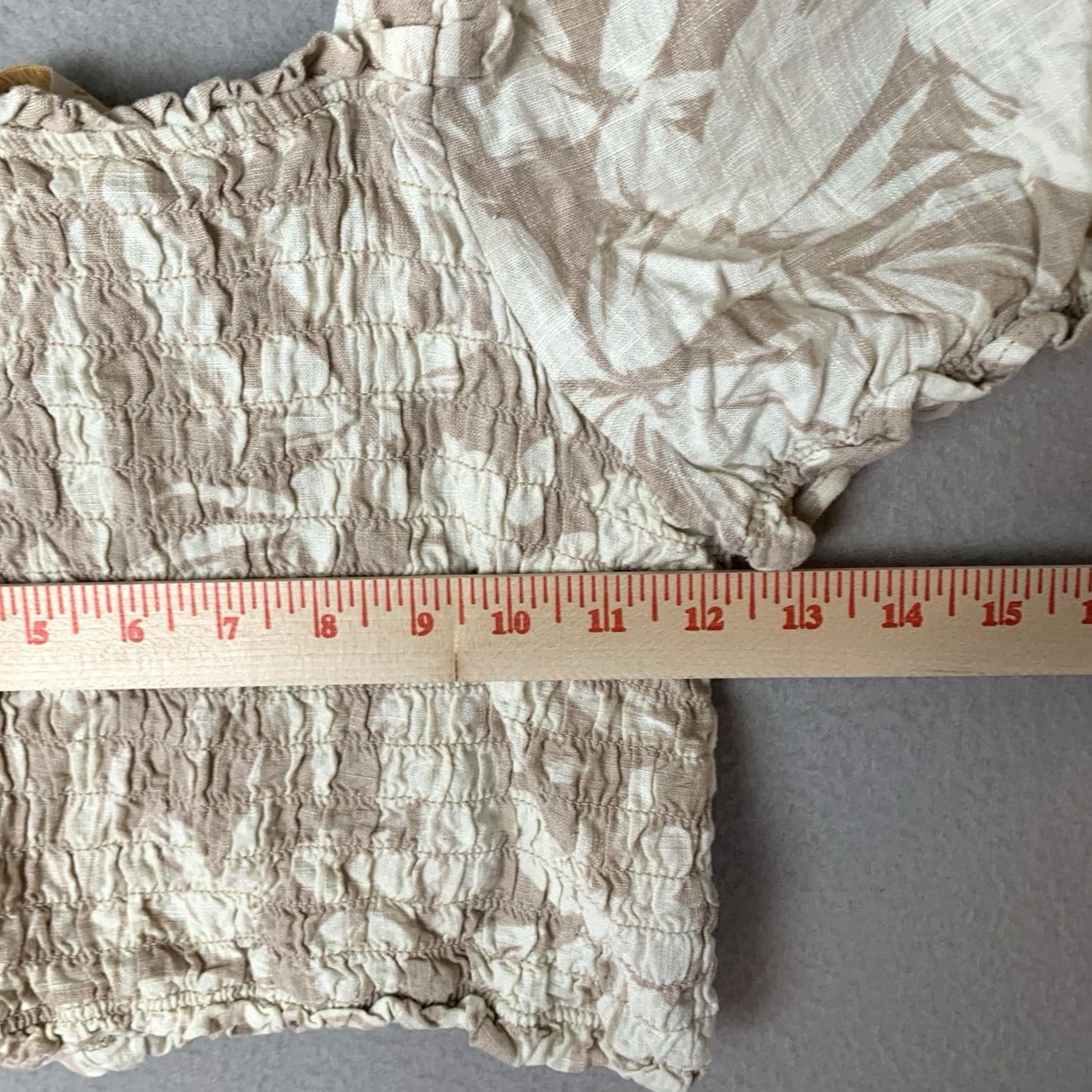 Vintage Monteau Womens Top Cropped Puff Sleeve Floral Square Neck Linen Rayon Beige M Size M / US 6-8 / IT 42-44 - 6 Thumbnail