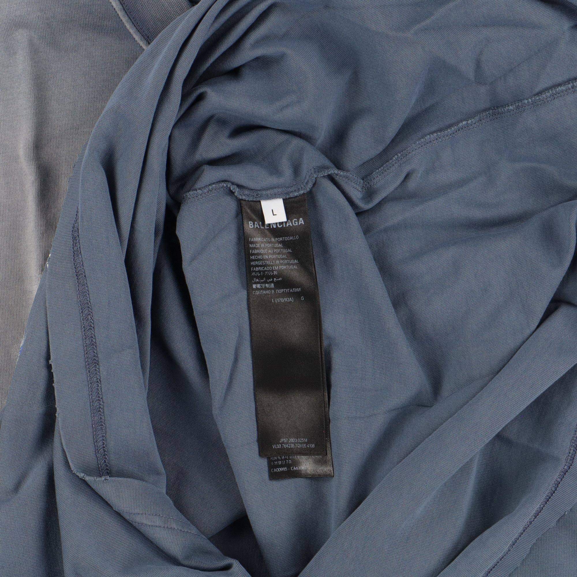 Balenciaga Washed Blue Distressed SNBN Logo Oversized T-Shirt Size L / US 10 / IT 46 - 8 Thumbnail