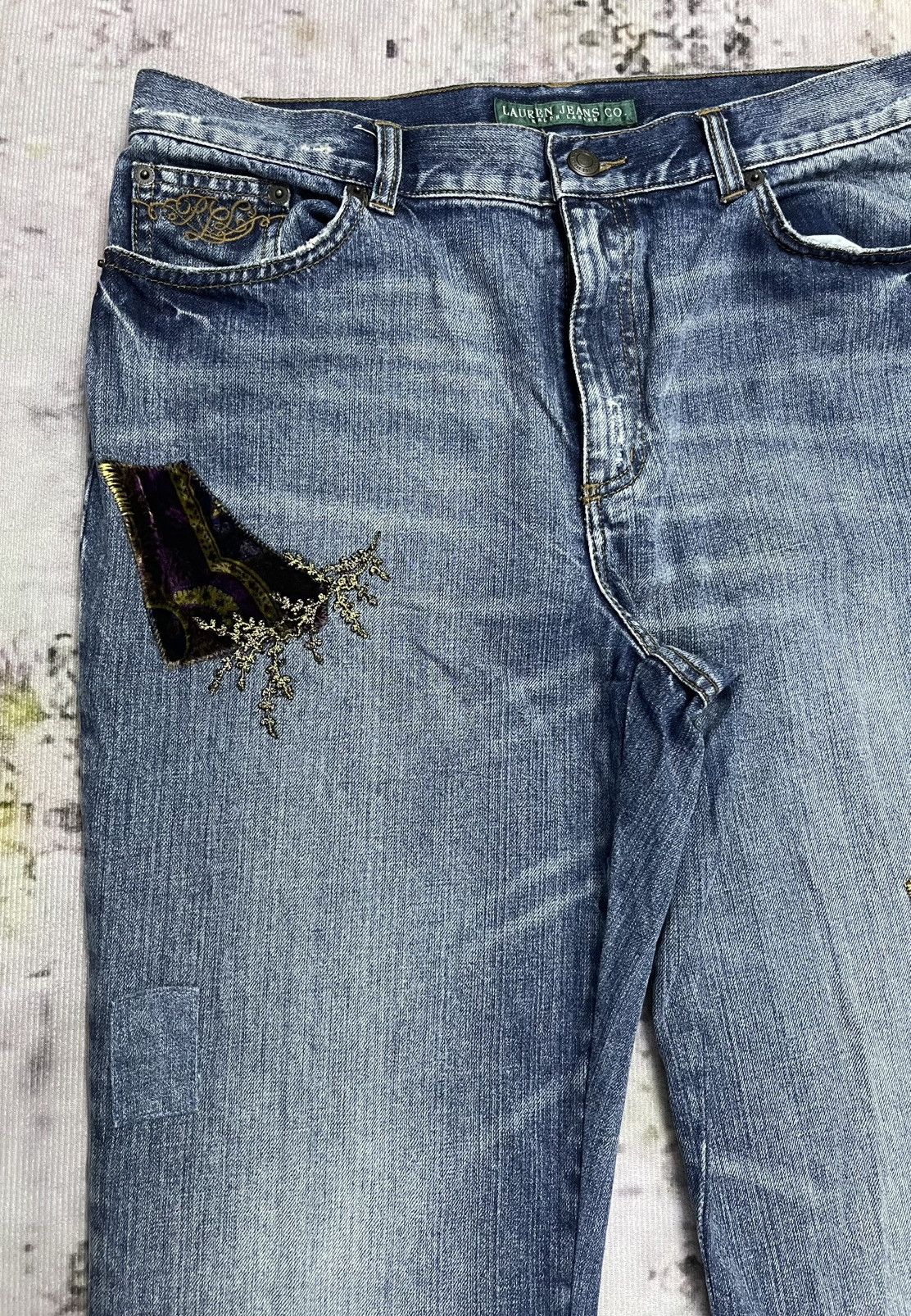 Lauren Ralph Lauren × Polo Ralph Lauren × Vintage Flare Vintage Laurent Jeans Co with Patches Size US 33 - 5 Thumbnail