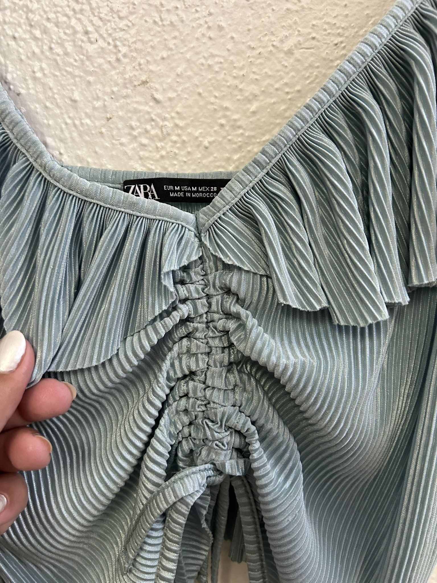 Zara ZARA MERMAID PLEATED SEAFOAM GREEN CROPPED TOP SIZE M Size M / US 6-8 / IT 42-44 - 3 Thumbnail