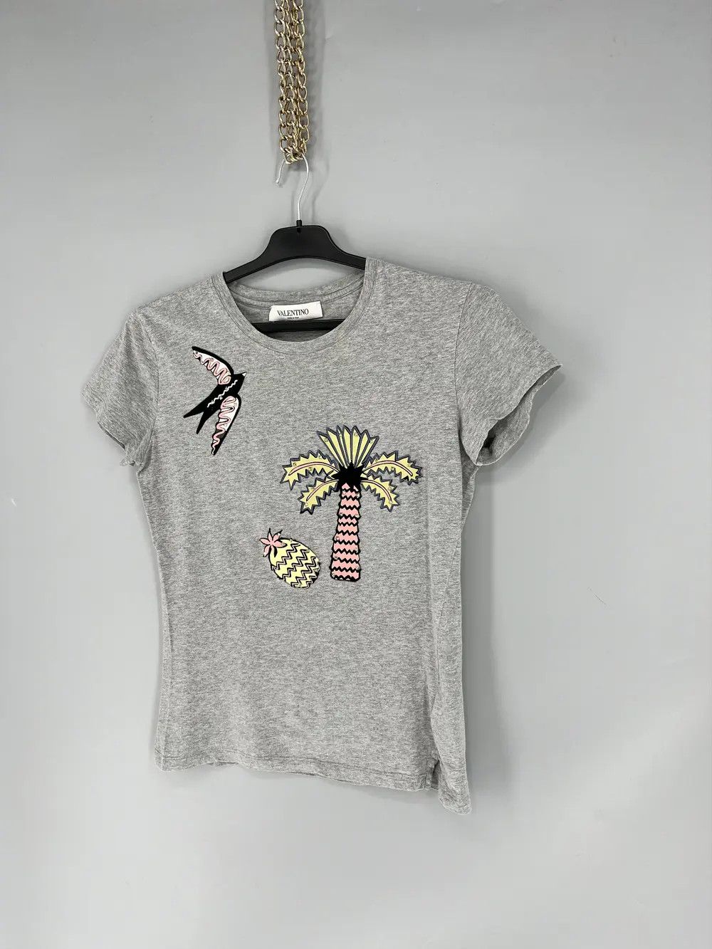 Valentino Valentino Grey Cotton Embroidered Embellished Round Neck Size US S / EU 44-46 / 1 - 3 Thumbnail