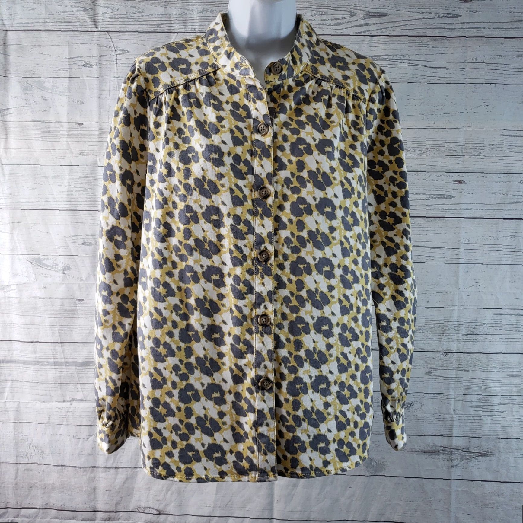 Vintage Cabi 5854 Womens Providence Shirt Jacket Sz Medium Yellow Gray Button Front Size M / US 6-8 / IT 42-44 - 2 Thumbnail